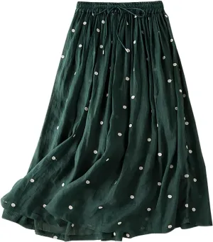 Casual Cotton Linen Skirts for Women Elastic High Waisted A Line Stretch Skirt Plus Size Summer Beach Vacation Dress