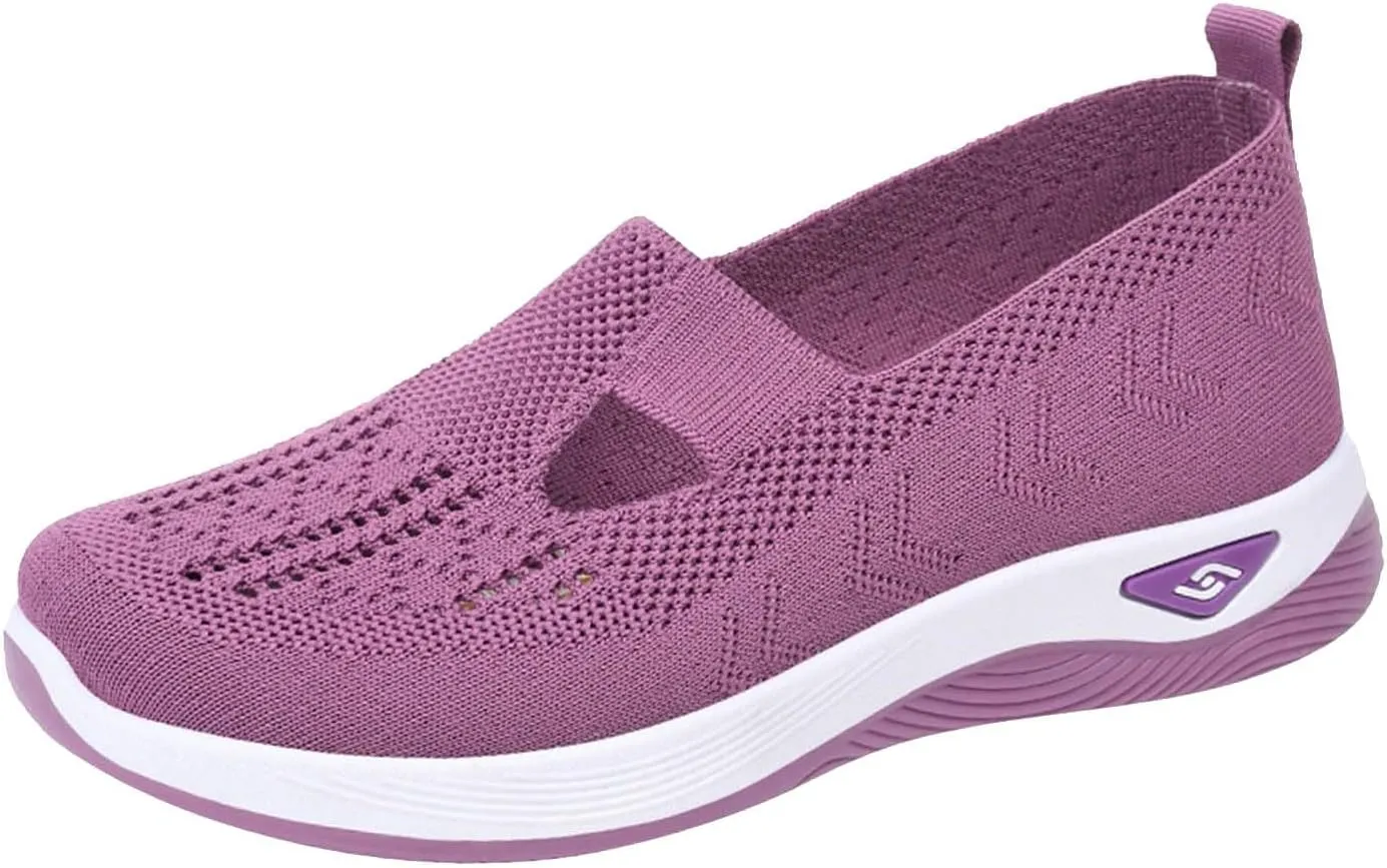 Cathalem Women's Woven Orthopedic Breathable Soft Shoes Arch Support, Diabetes Foam Shoes Walking Anti-Skid Sports Shoes