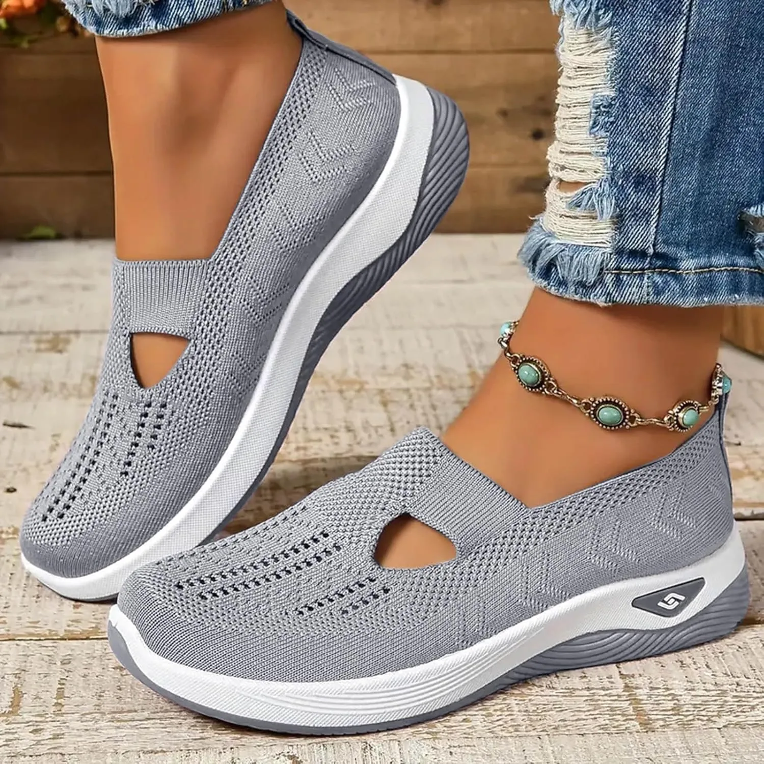 Cathalem Women's Woven Orthopedic Breathable Soft Shoes Arch Support, Diabetes Foam Shoes Walking Anti-Skid Sports Shoes