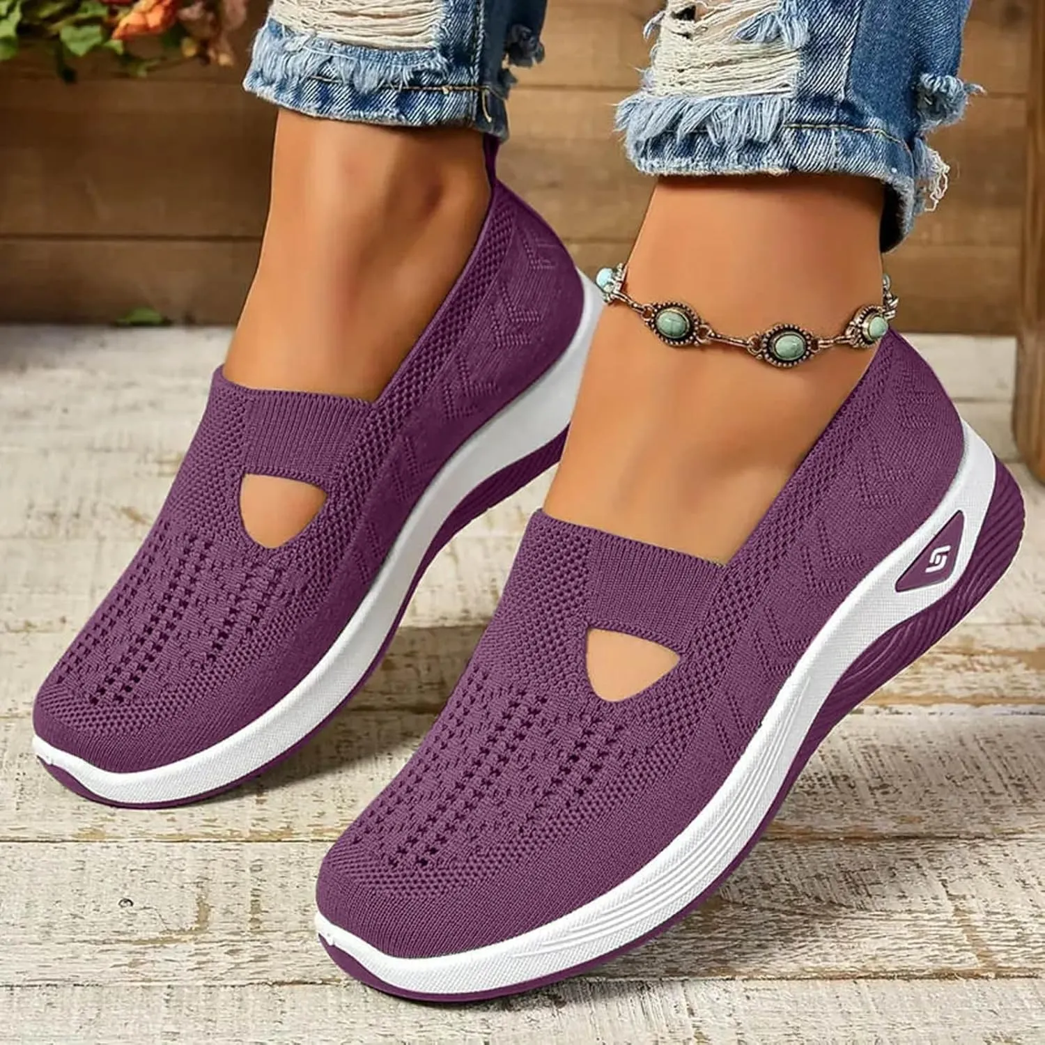 Cathalem Women's Woven Orthopedic Breathable Soft Shoes Arch Support, Diabetes Foam Shoes Walking Anti-Skid Sports Shoes