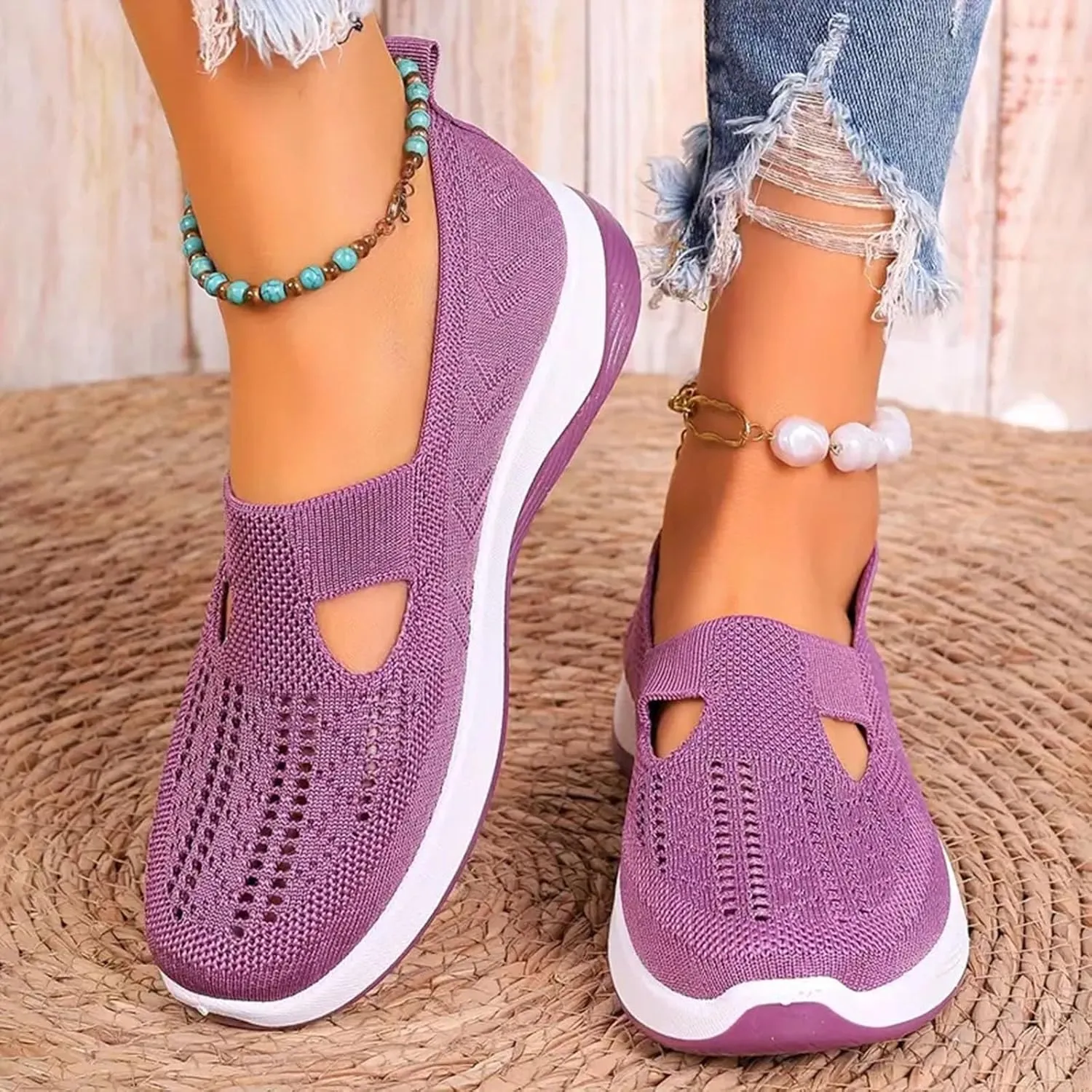 Cathalem Women's Woven Orthopedic Breathable Soft Shoes Arch Support, Diabetes Foam Shoes Walking Anti-Skid Sports Shoes