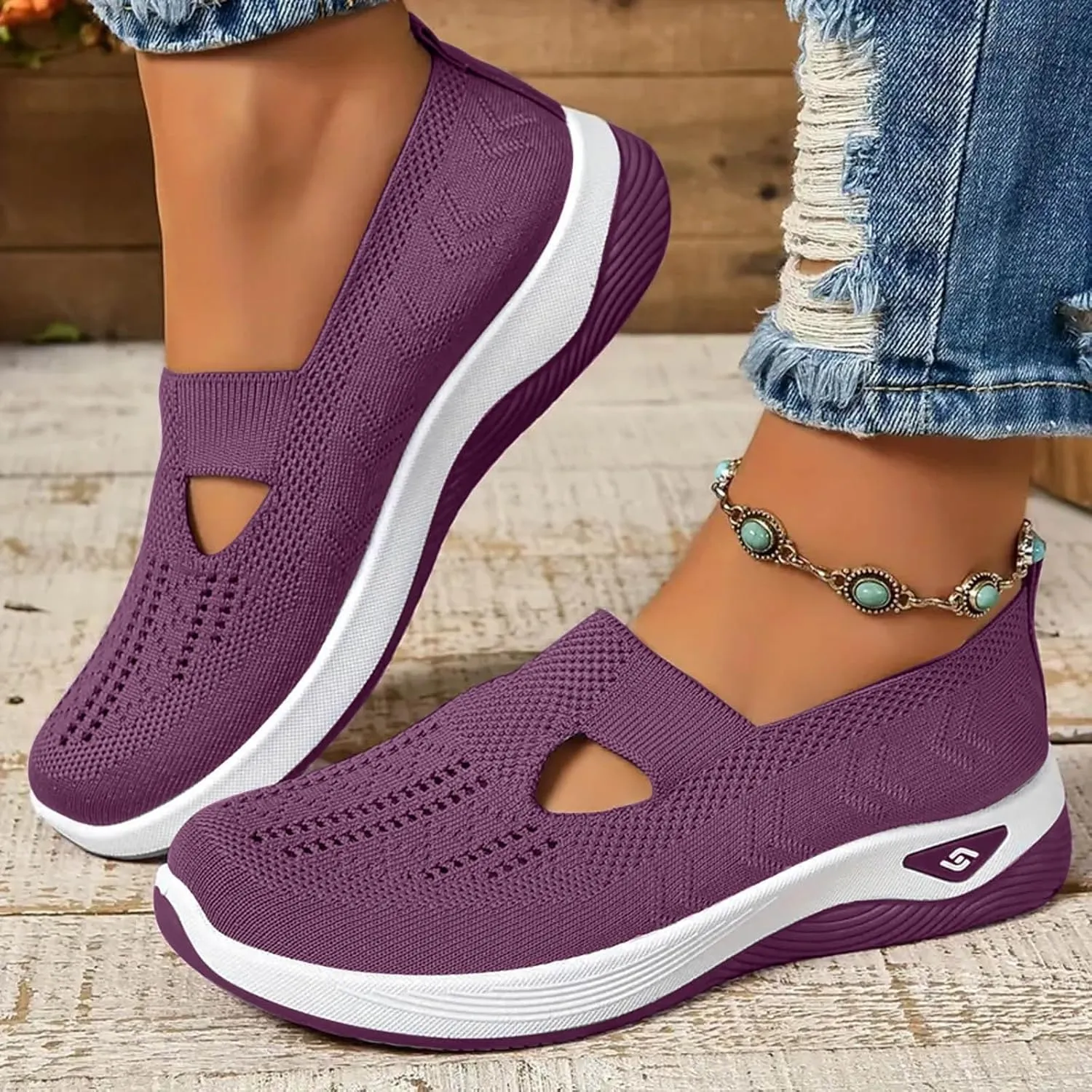 Cathalem Women's Woven Orthopedic Breathable Soft Shoes Arch Support, Diabetes Foam Shoes Walking Anti-Skid Sports Shoes