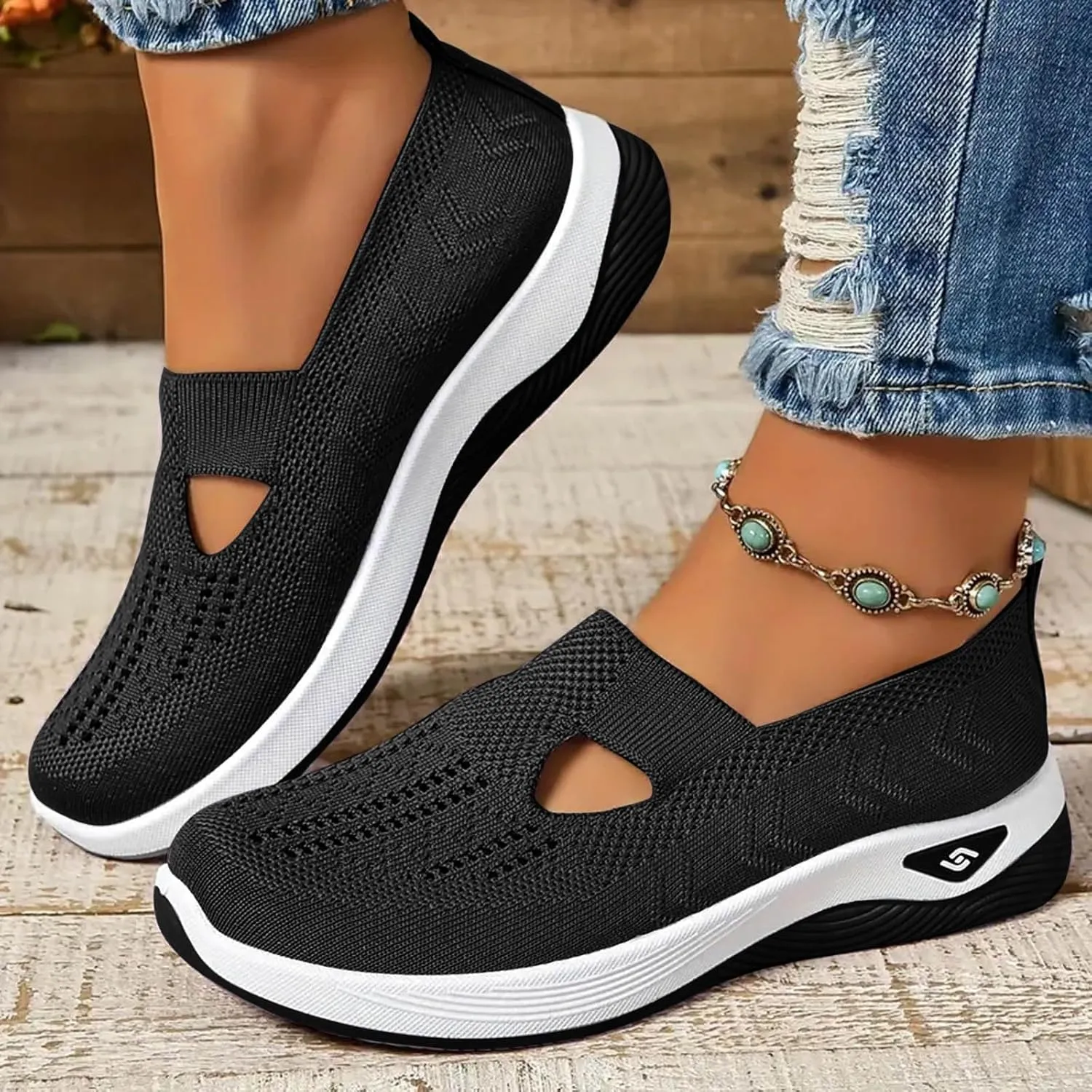 Cathalem Women's Woven Orthopedic Breathable Soft Shoes Arch Support, Diabetes Foam Shoes Walking Anti-Skid Sports Shoes