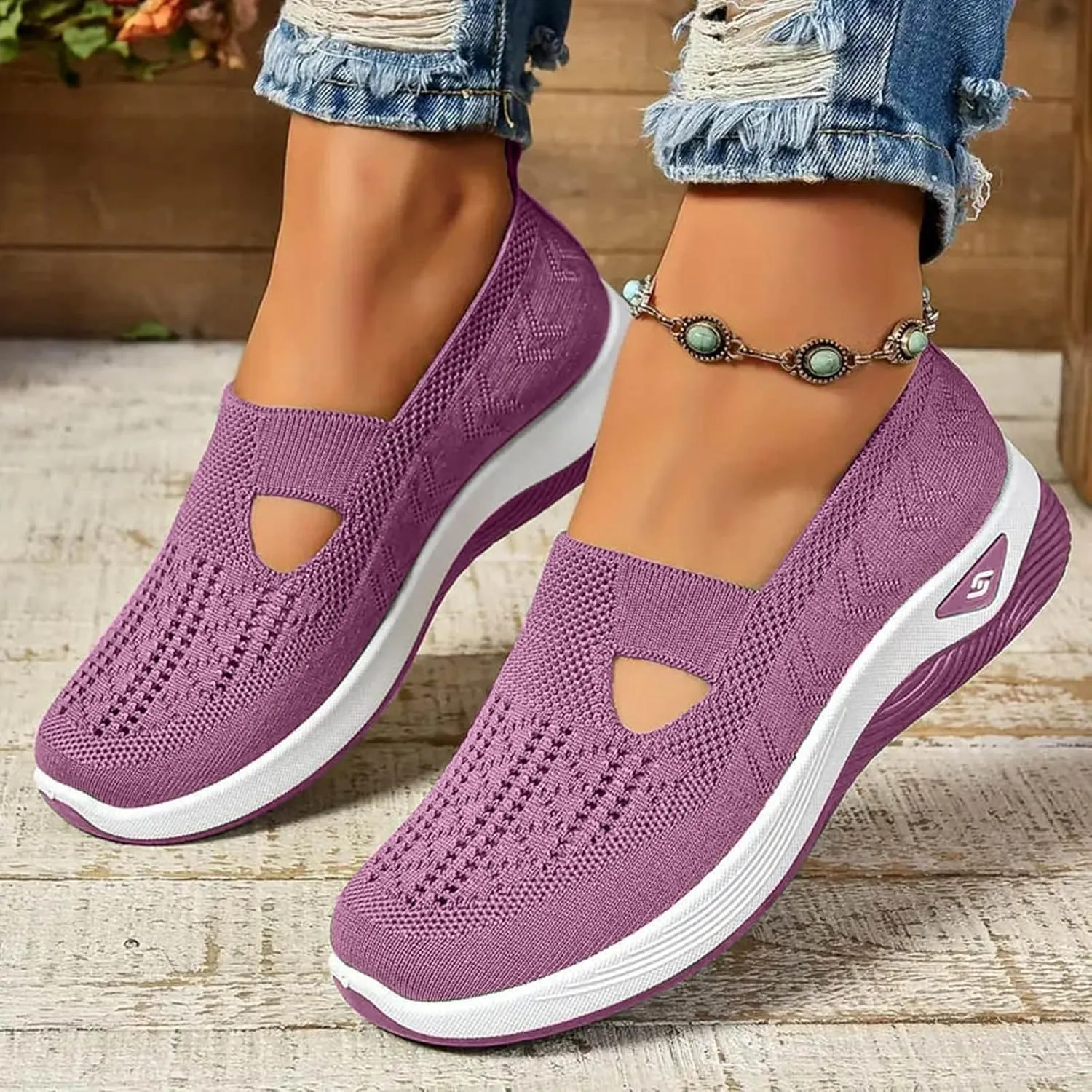 Cathalem Women's Woven Orthopedic Breathable Soft Shoes Arch Support, Diabetes Foam Shoes Walking Anti-Skid Sports Shoes