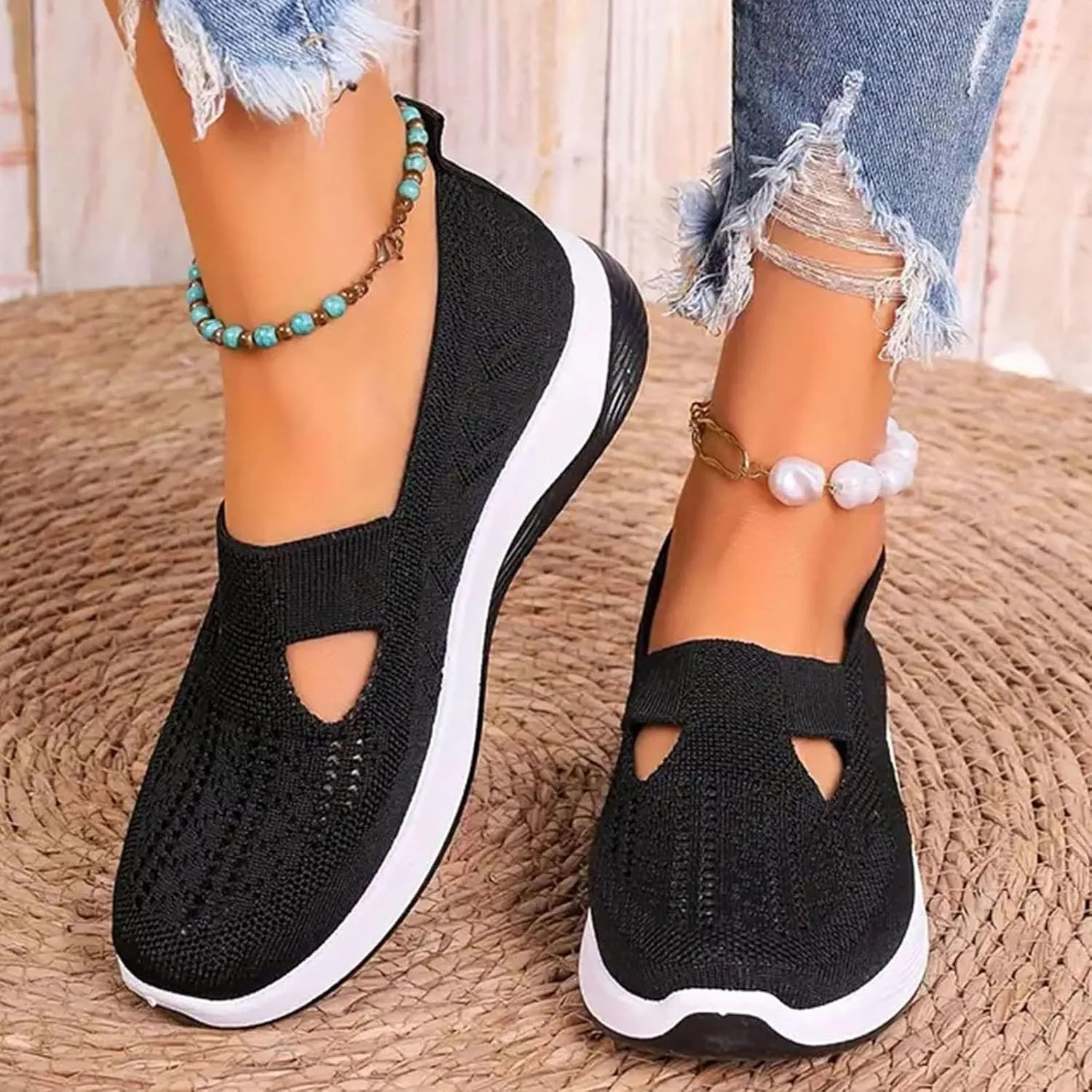 Cathalem Women's Woven Orthopedic Breathable Soft Shoes Arch Support, Diabetes Foam Shoes Walking Anti-Skid Sports Shoes