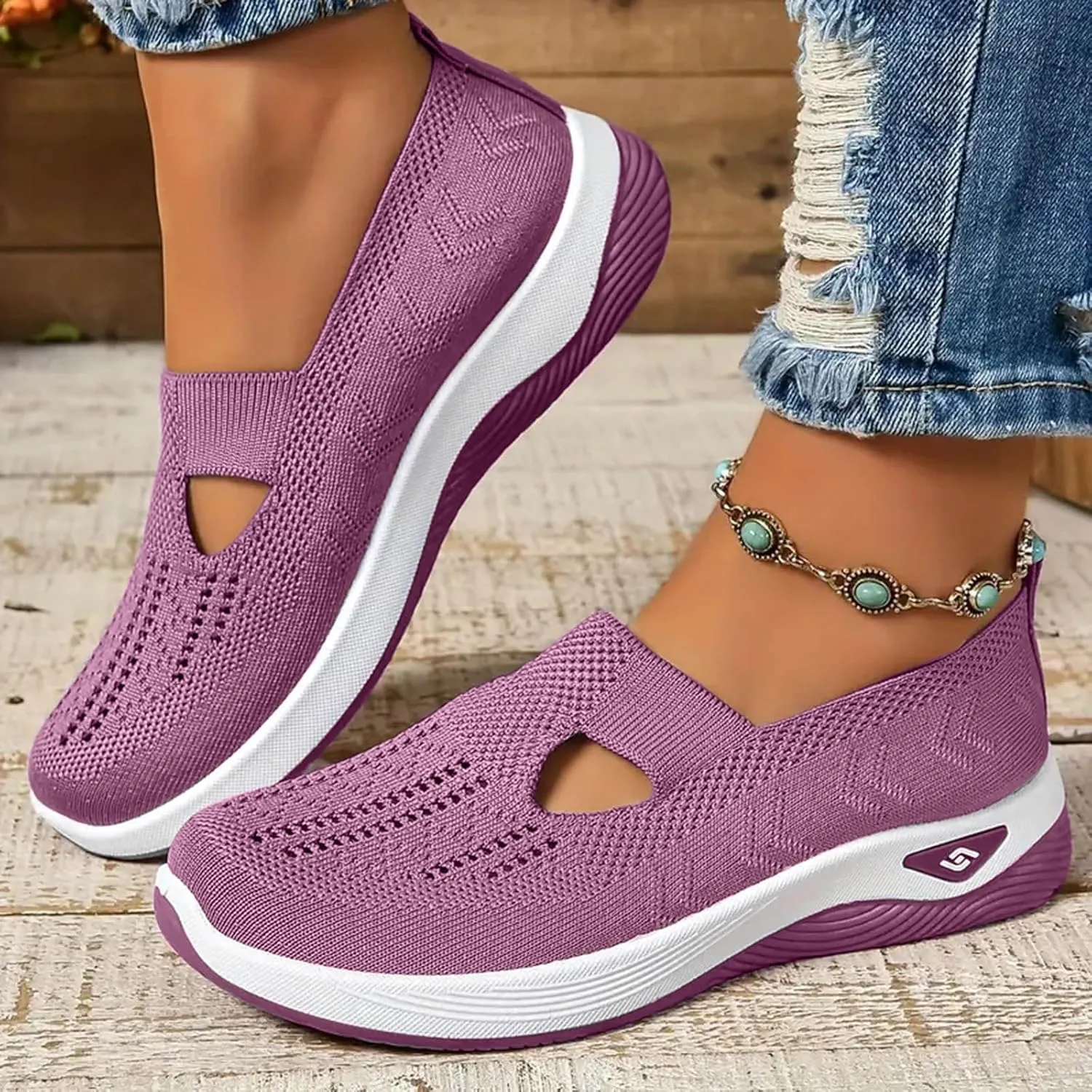 Cathalem Women's Woven Orthopedic Breathable Soft Shoes Arch Support, Diabetes Foam Shoes Walking Anti-Skid Sports Shoes