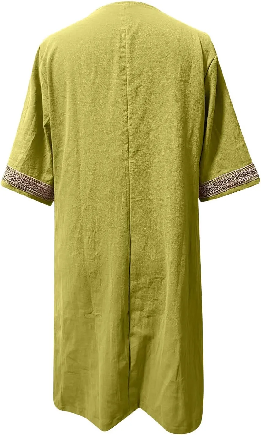 Ceboyel Cotton Linen Dresses for Women 2025 Boho Casual Short Dress V Neck Summer Dress Trendy Elegant Ladies Outfits