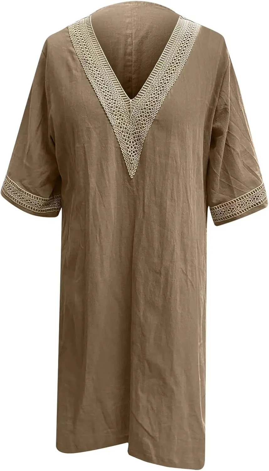Ceboyel Cotton Linen Dresses for Women 2025 Boho Casual Short Dress V Neck Summer Dress Trendy Elegant Ladies Outfits