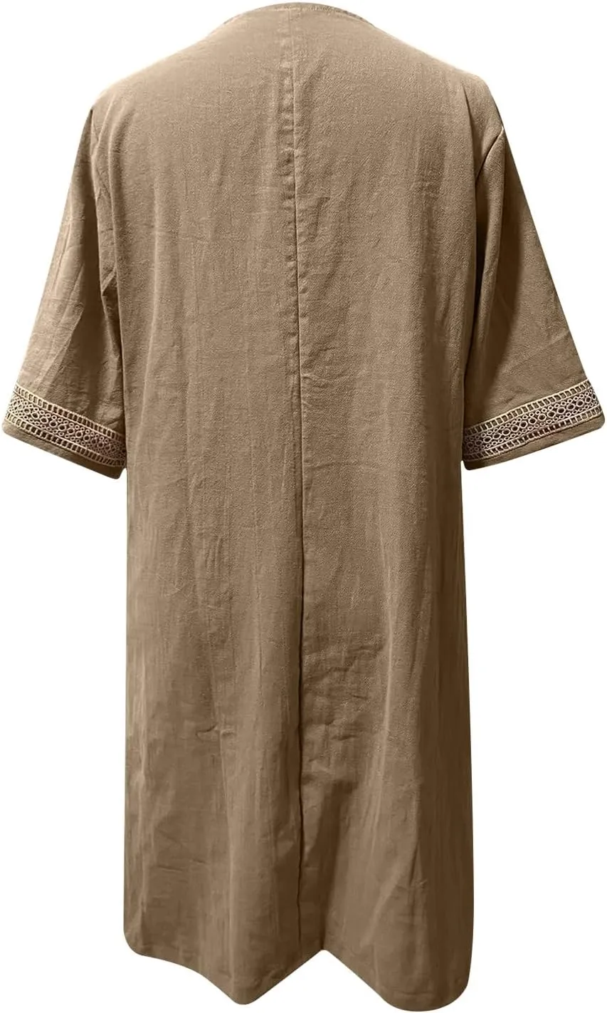 Ceboyel Cotton Linen Dresses for Women 2025 Boho Casual Short Dress V Neck Summer Dress Trendy Elegant Ladies Outfits