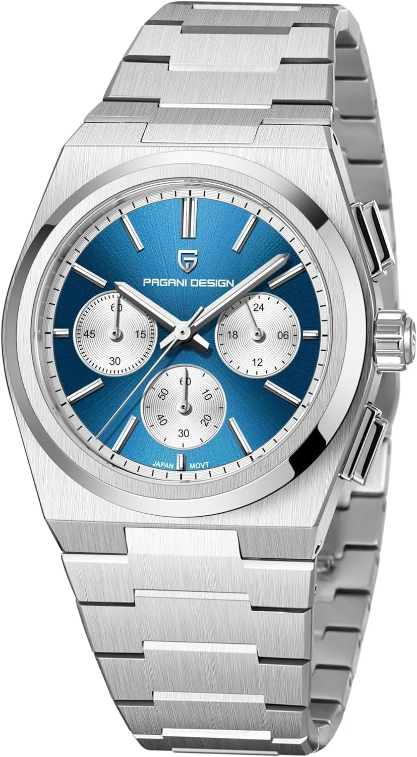 CEYADG Pagani Design Chronograph Watches for Men Analog Wrist Watch, Stainless Steel Quartz Mens Watch; Sapphire Glass; 40mm