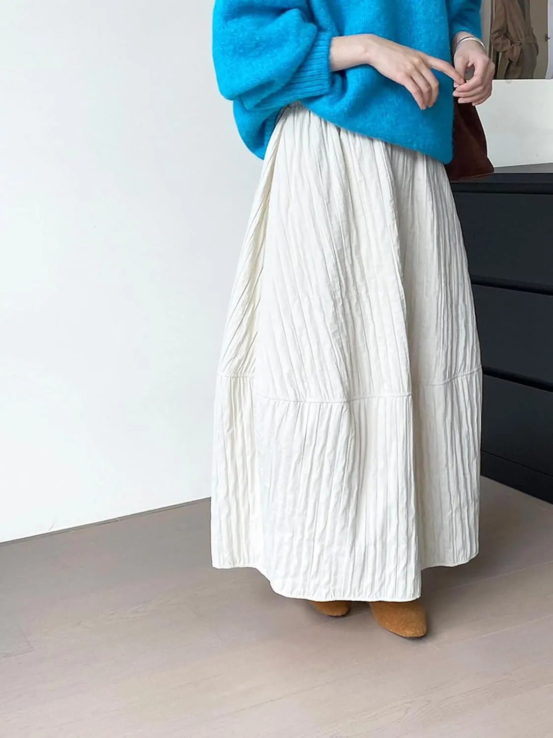 CHARTOU Womens Retro Long Quilted Cargo Skirt Y2K Maxi Bobble Skirts Ankle Length Boho Parachute Skirt Baggy