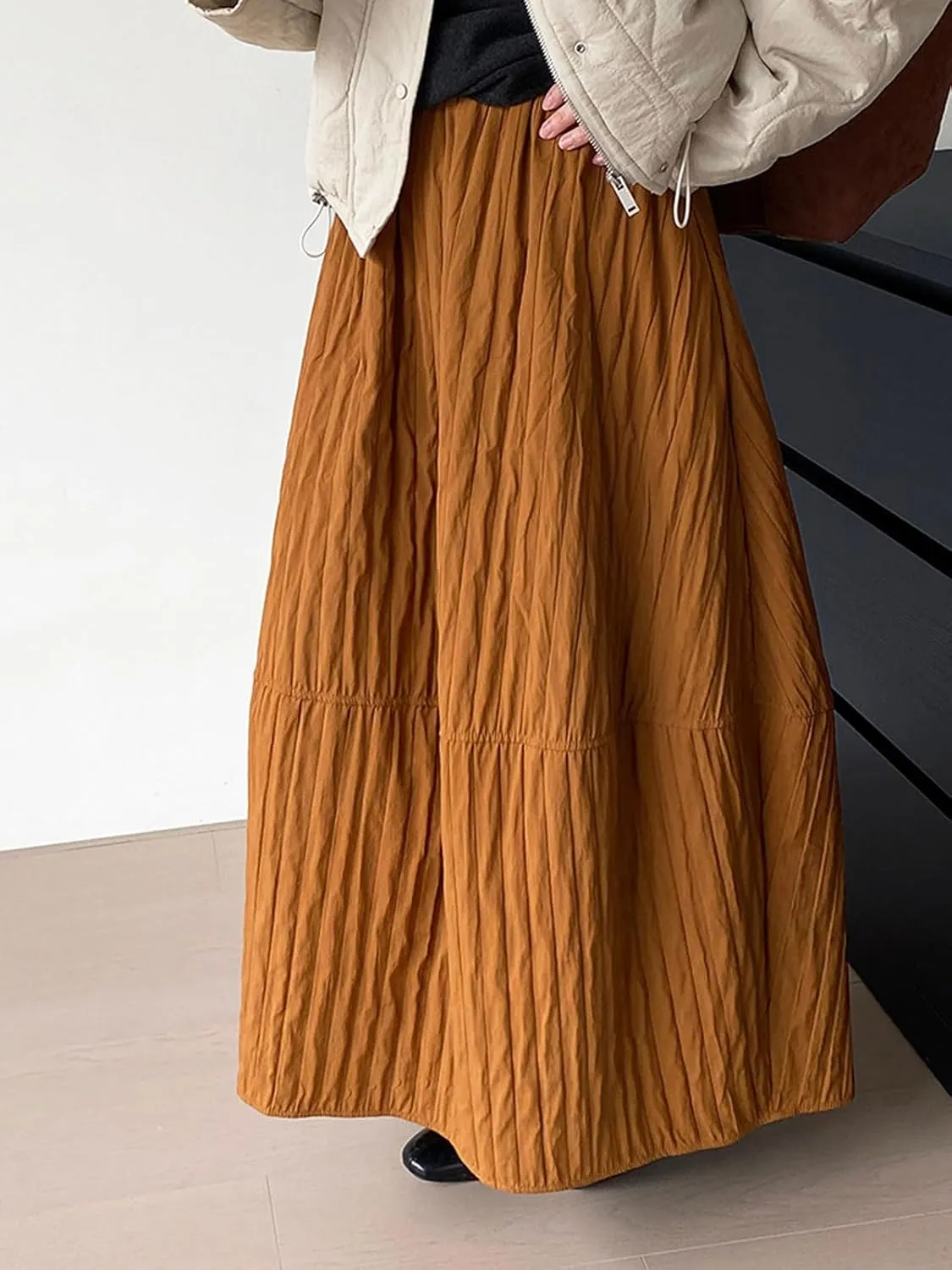 CHARTOU Womens Retro Long Quilted Cargo Skirt Y2K Maxi Bobble Skirts Ankle Length Boho Parachute Skirt Baggy