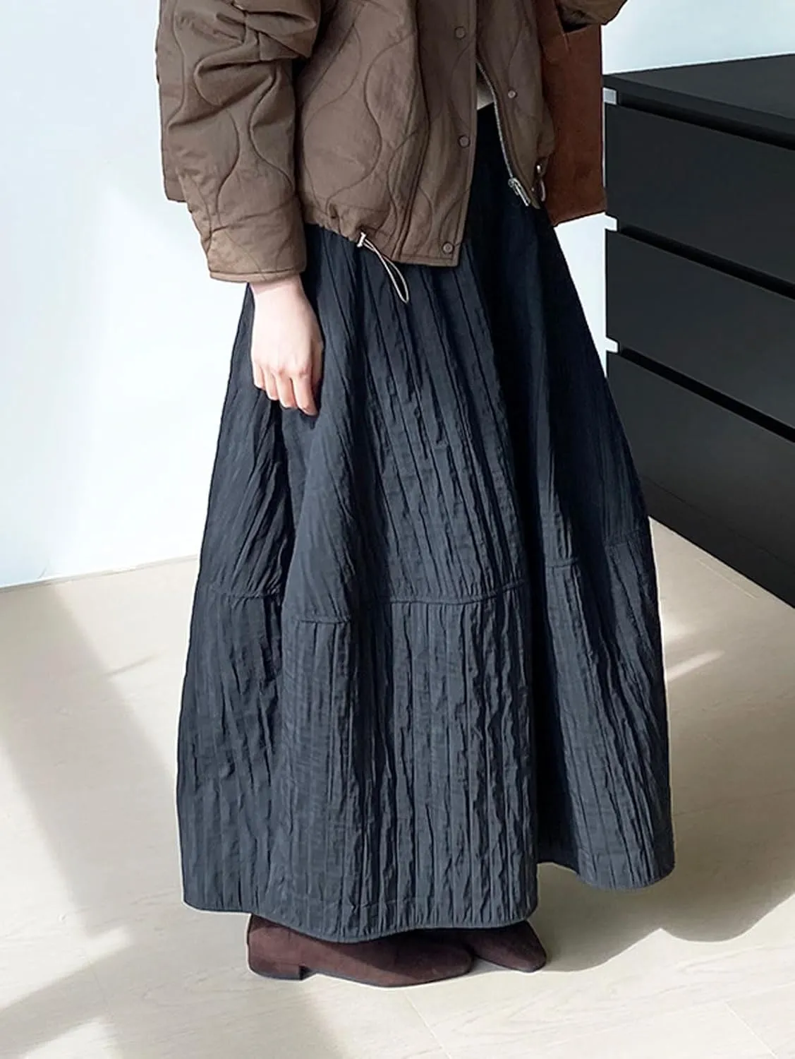 CHARTOU Womens Retro Long Quilted Cargo Skirt Y2K Maxi Bobble Skirts Ankle Length Boho Parachute Skirt Baggy