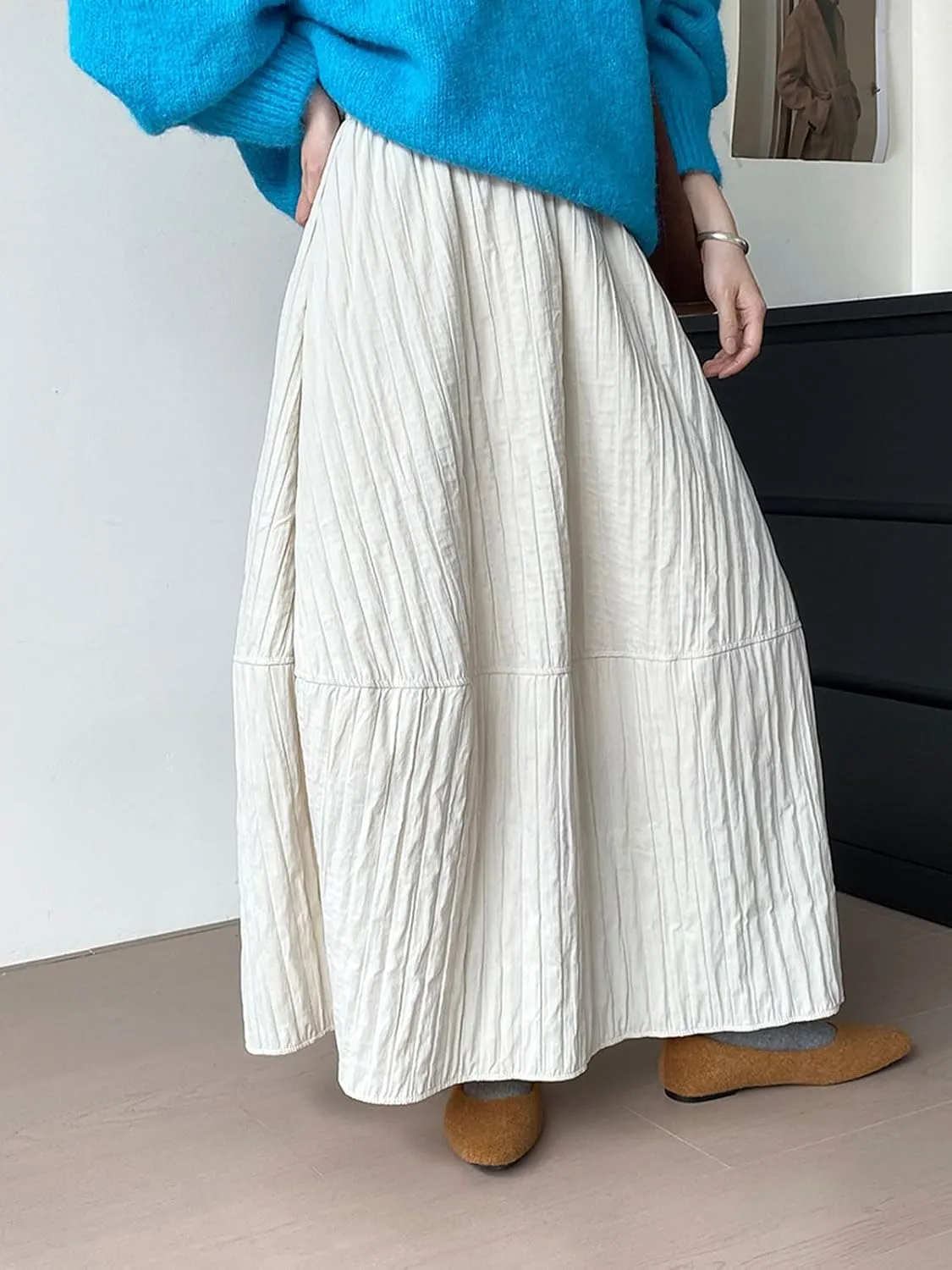 CHARTOU Womens Retro Long Quilted Cargo Skirt Y2K Maxi Bobble Skirts Ankle Length Boho Parachute Skirt Baggy