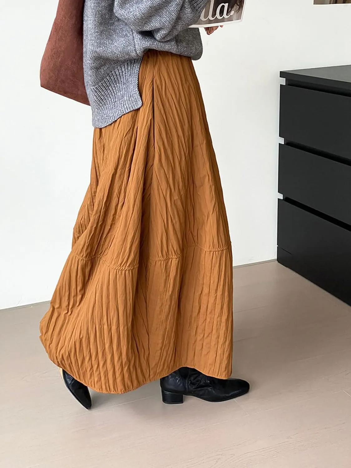 CHARTOU Womens Retro Long Quilted Cargo Skirt Y2K Maxi Bobble Skirts Ankle Length Boho Parachute Skirt Baggy