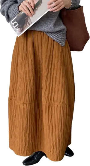 CHARTOU Womens Retro Long Quilted Cargo Skirt Y2K Maxi Bobble Skirts Ankle Length Boho Parachute Skirt Baggy