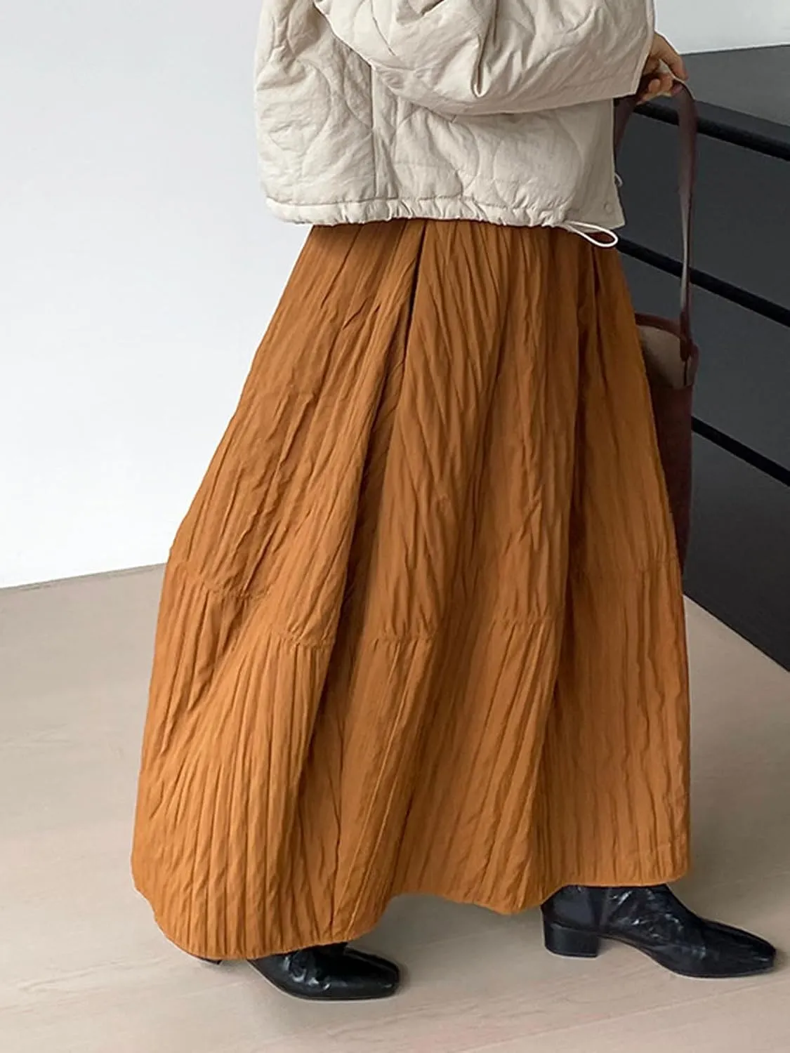 CHARTOU Womens Retro Long Quilted Cargo Skirt Y2K Maxi Bobble Skirts Ankle Length Boho Parachute Skirt Baggy