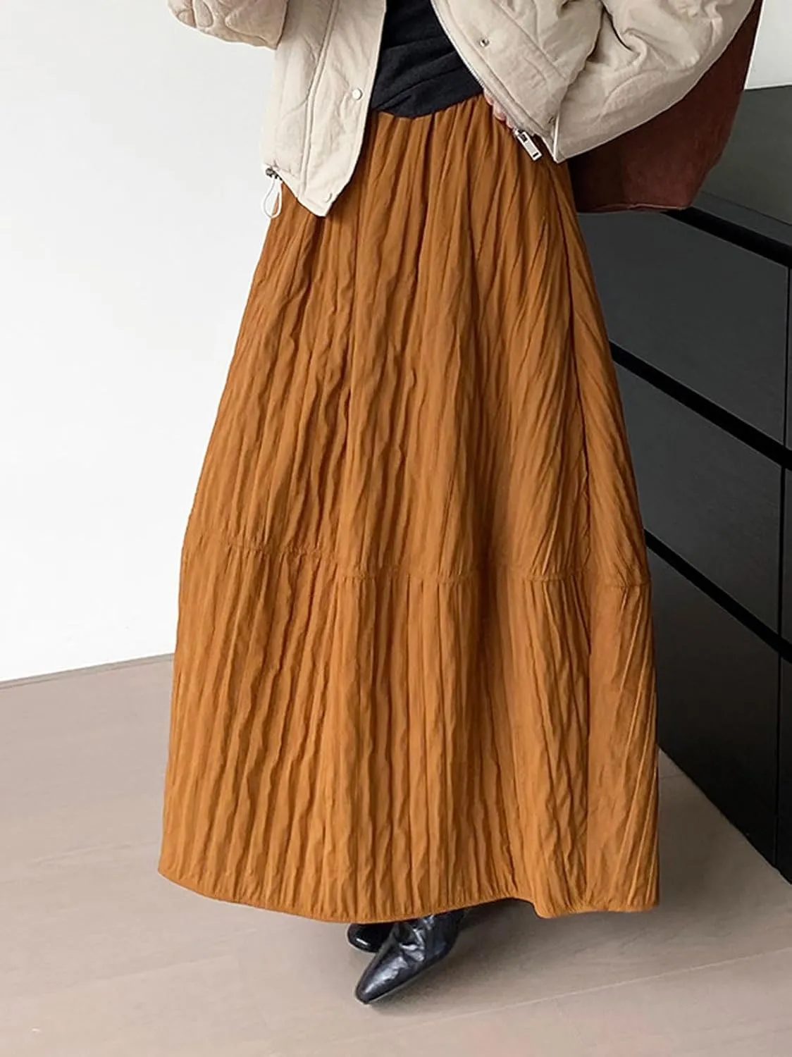 CHARTOU Womens Retro Long Quilted Cargo Skirt Y2K Maxi Bobble Skirts Ankle Length Boho Parachute Skirt Baggy