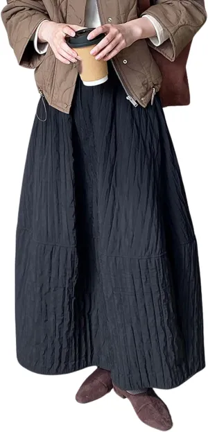 CHARTOU Womens Retro Long Quilted Cargo Skirt Y2K Maxi Bobble Skirts Ankle Length Boho Parachute Skirt Baggy