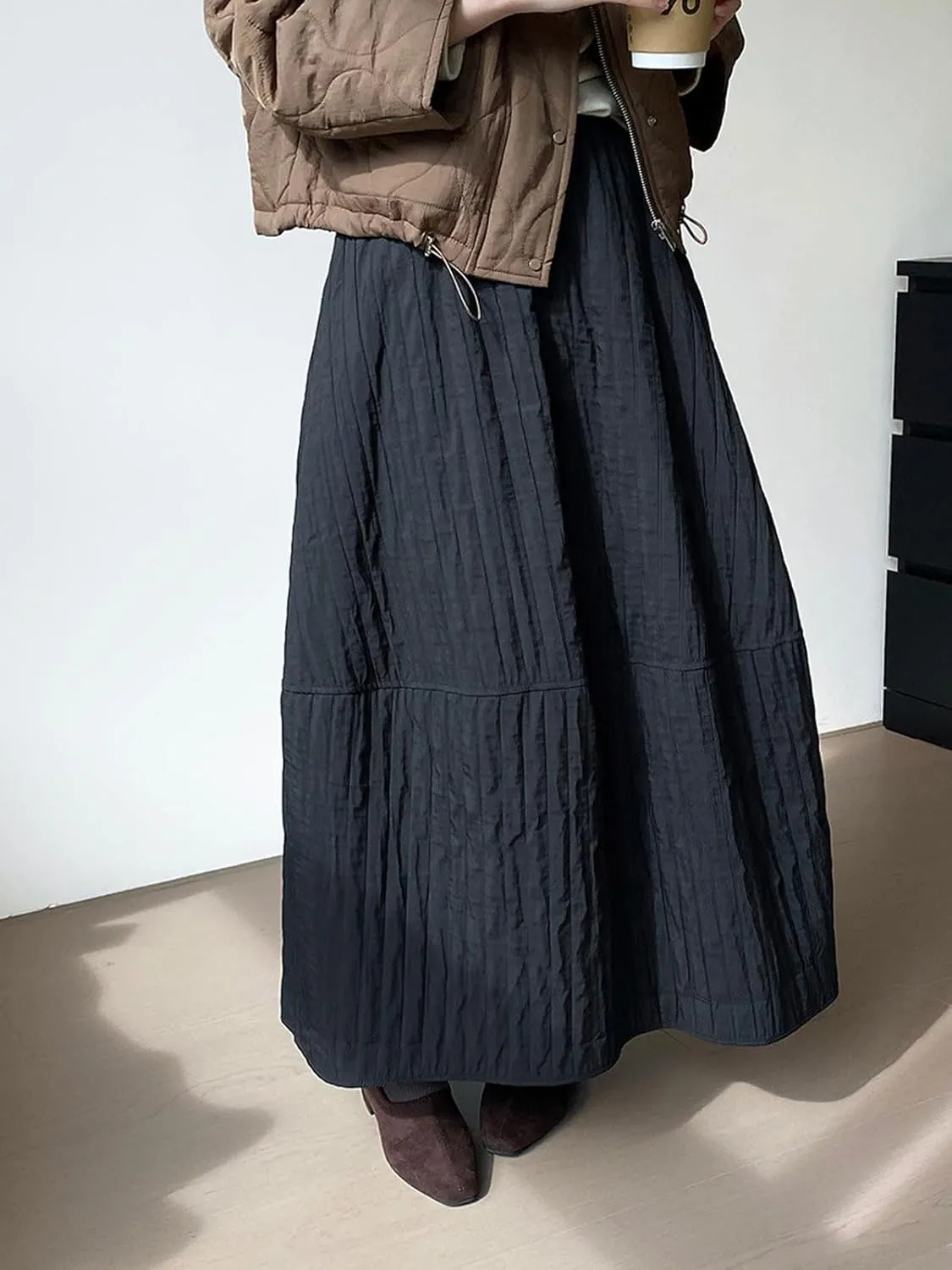 CHARTOU Womens Retro Long Quilted Cargo Skirt Y2K Maxi Bobble Skirts Ankle Length Boho Parachute Skirt Baggy