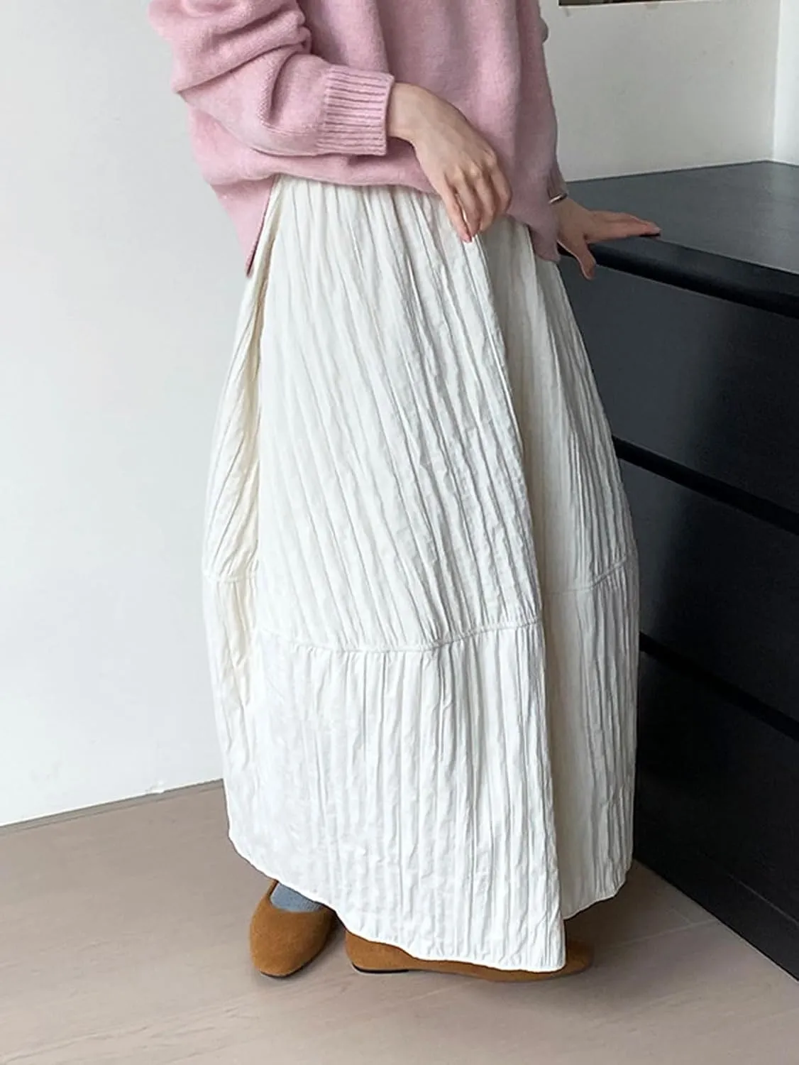CHARTOU Womens Retro Long Quilted Cargo Skirt Y2K Maxi Bobble Skirts Ankle Length Boho Parachute Skirt Baggy