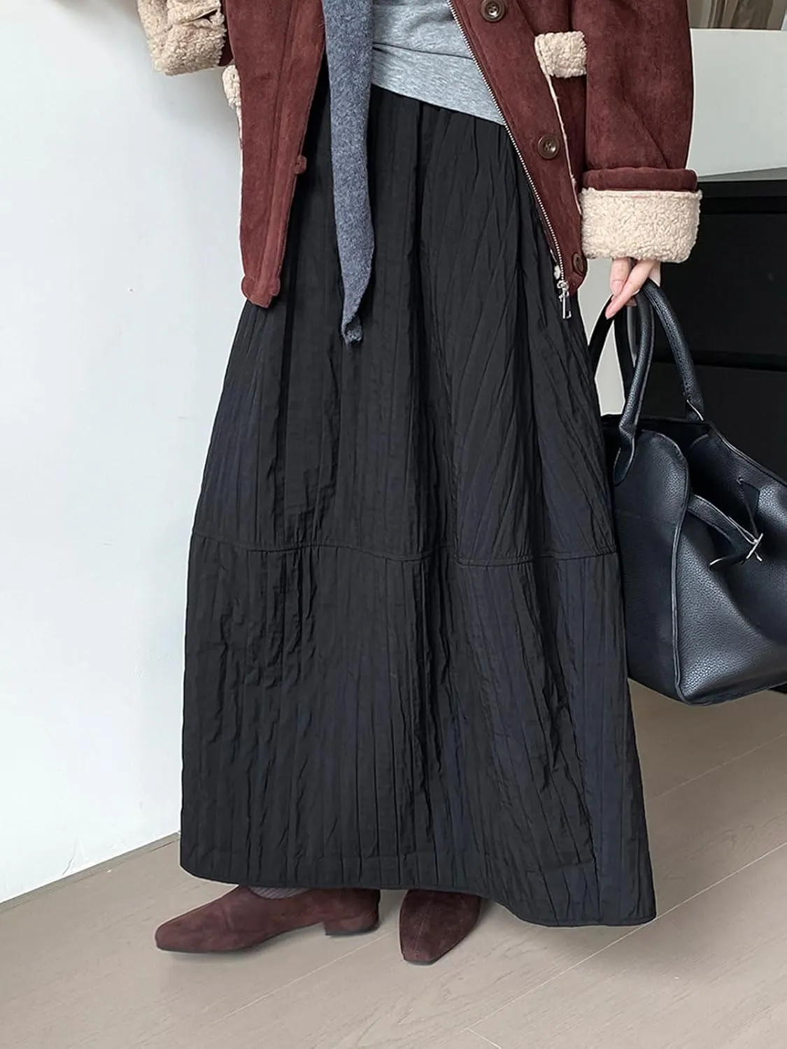 CHARTOU Womens Retro Long Quilted Cargo Skirt Y2K Maxi Bobble Skirts Ankle Length Boho Parachute Skirt Baggy