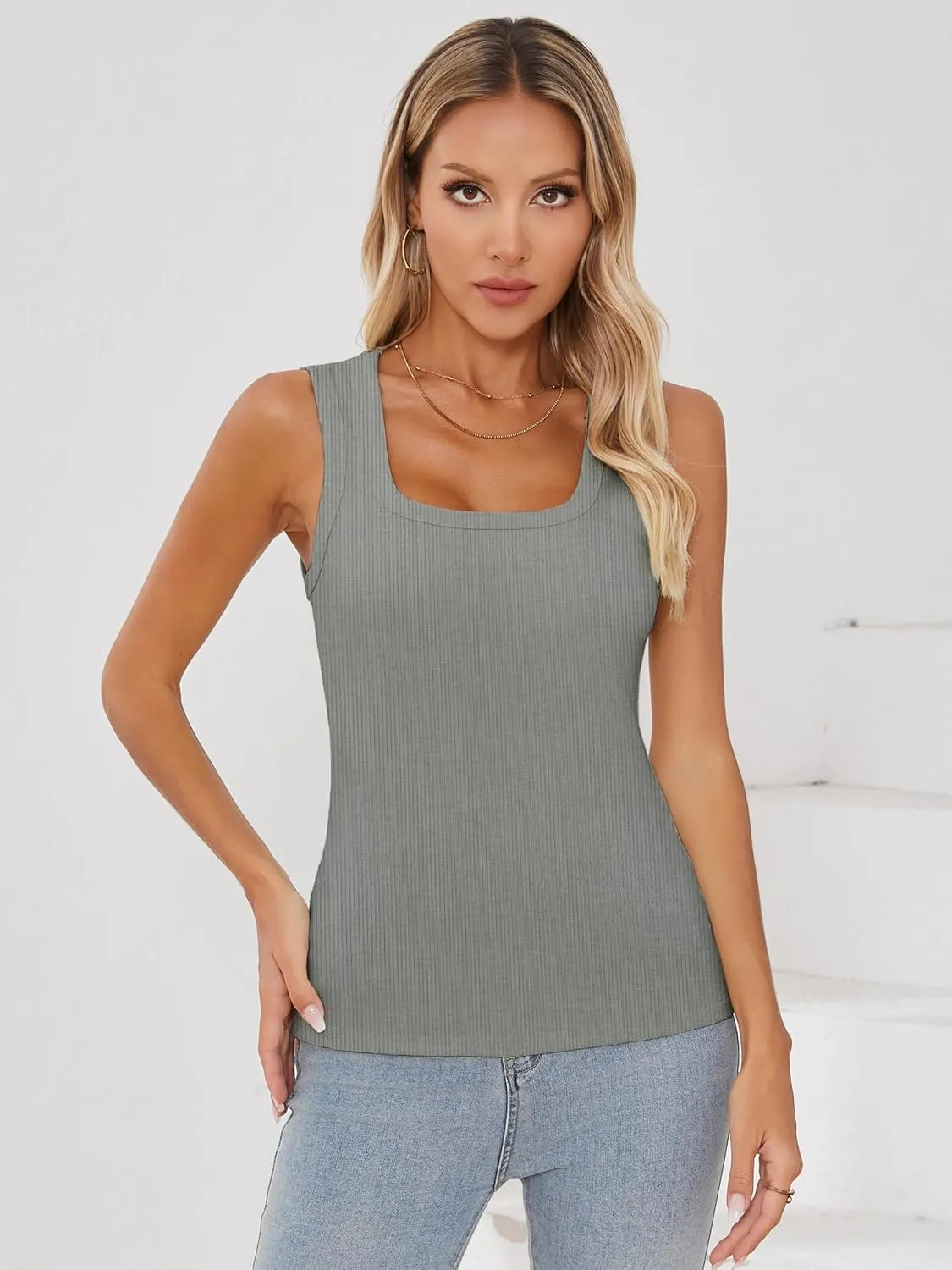Chulianyouhuo Women Ribbed Tank Tops Square Neck Sleeveless Fitted Basic Shirts Slim Cute Summer 2025 Tops Clothes