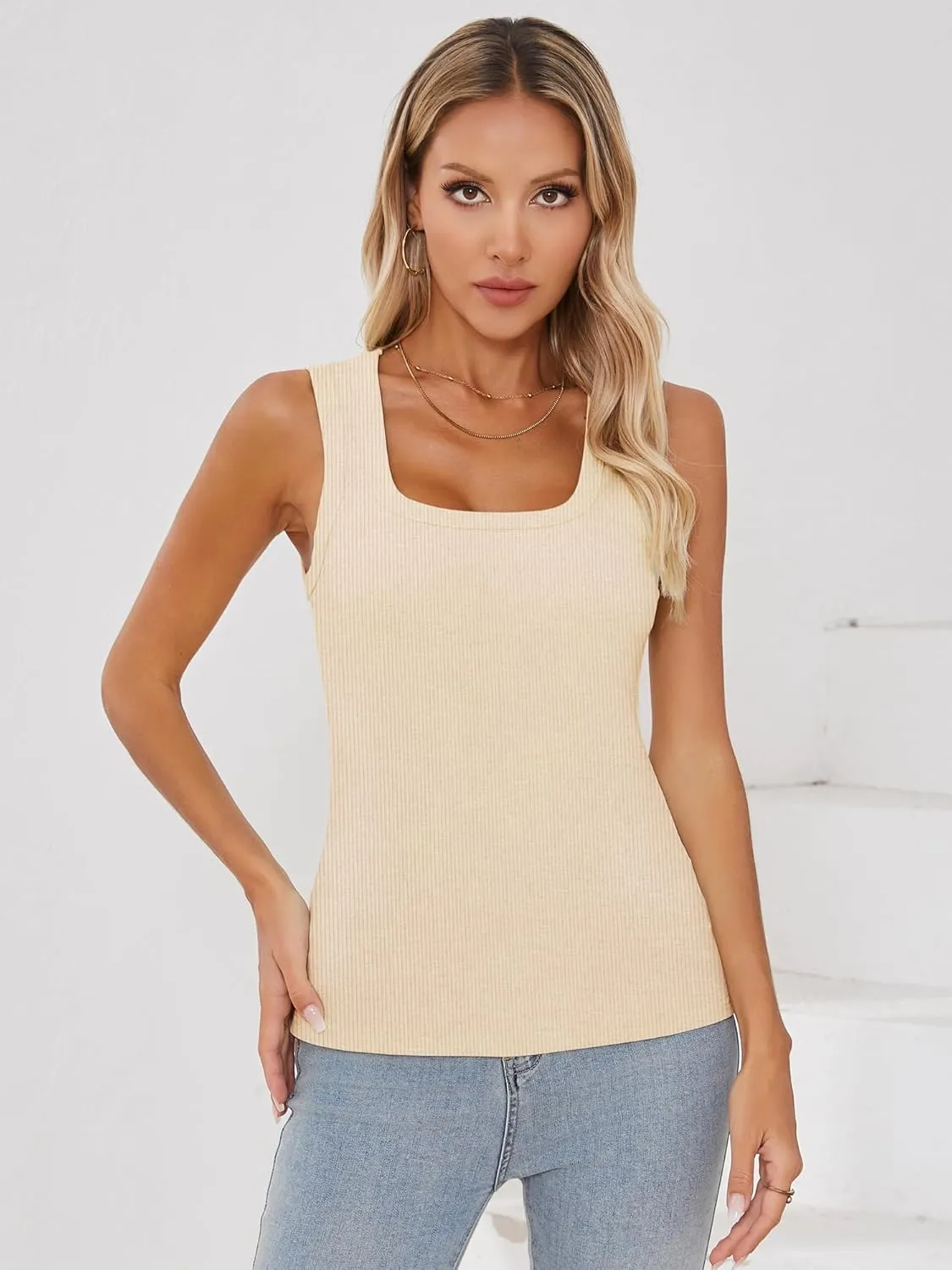 Chulianyouhuo Women Ribbed Tank Tops Square Neck Sleeveless Fitted Basic Shirts Slim Cute Summer 2025 Tops Clothes