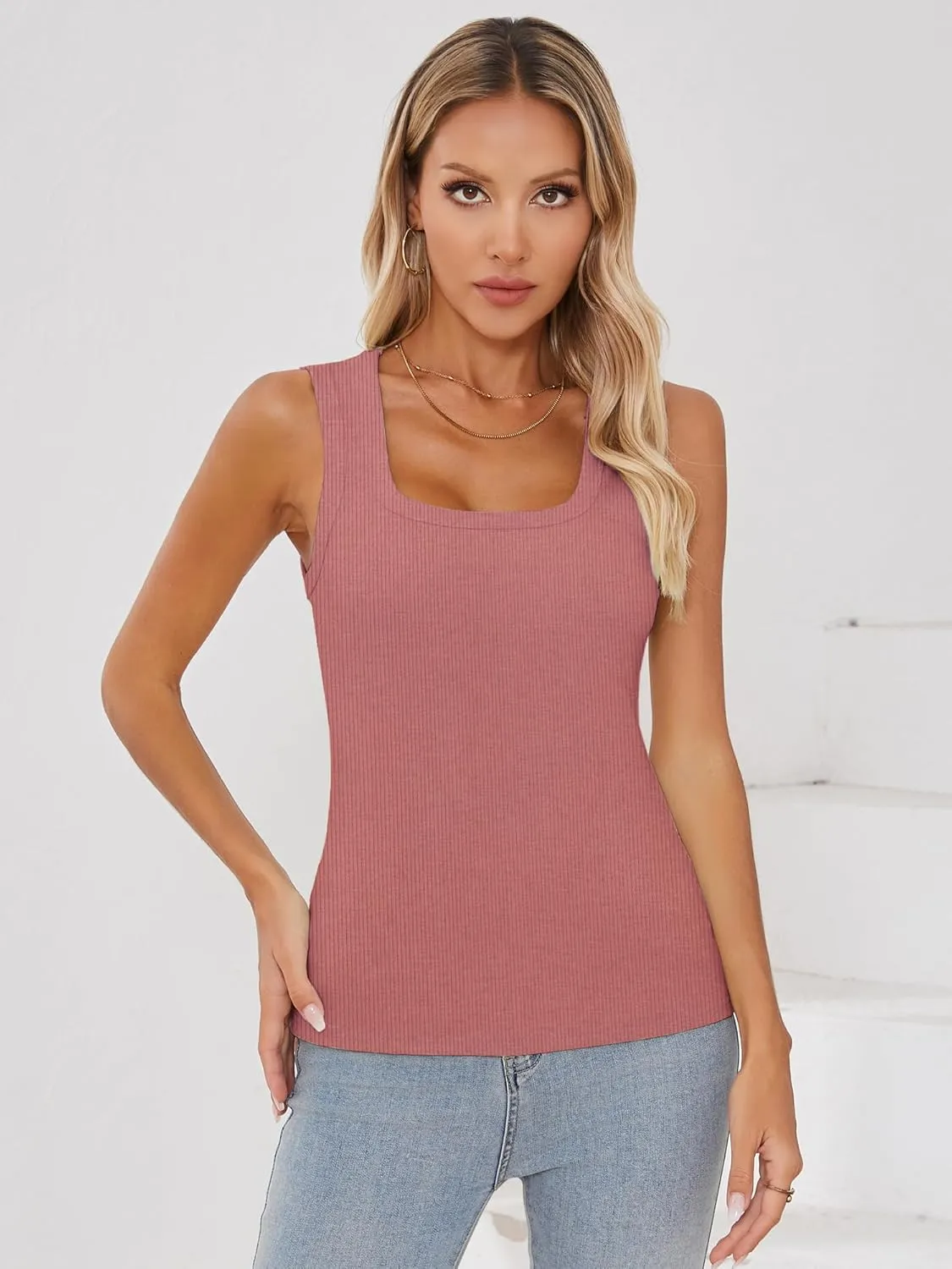 Chulianyouhuo Women Ribbed Tank Tops Square Neck Sleeveless Fitted Basic Shirts Slim Cute Summer 2025 Tops Clothes