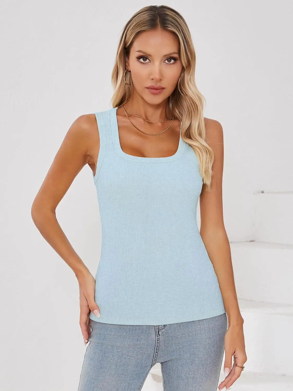 Chulianyouhuo Women Ribbed Tank Tops Square Neck Sleeveless Fitted Basic Shirts Slim Cute Summer 2025 Tops Clothes
