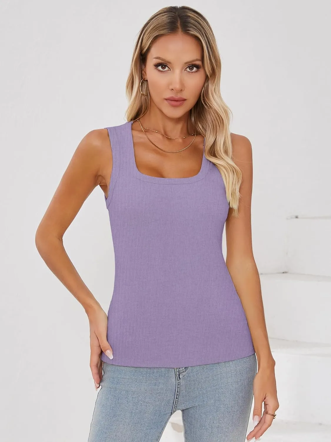 Chulianyouhuo Women Ribbed Tank Tops Square Neck Sleeveless Fitted Basic Shirts Slim Cute Summer 2025 Tops Clothes