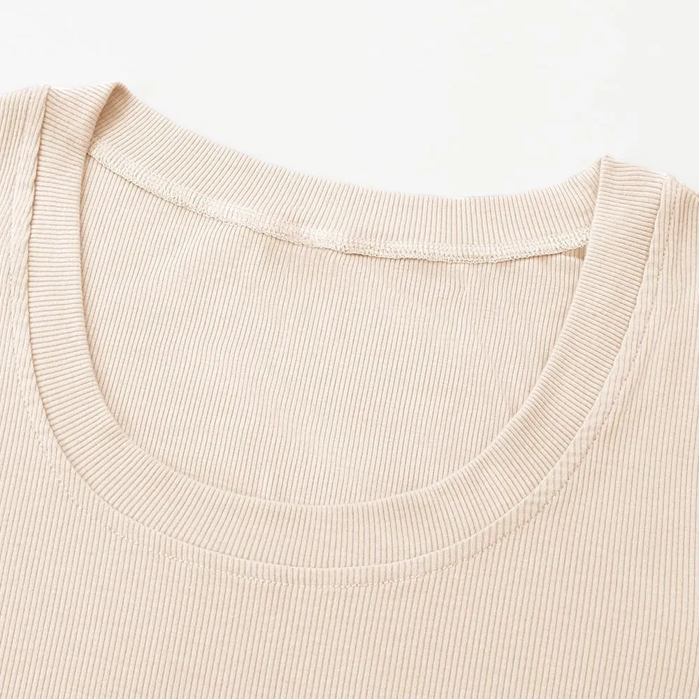 Chulianyouhuo Women's Short Sleeve Scoop Neck Ribbed Knit Fitted Casual Tops Tee Summer Slim Basic Shirts