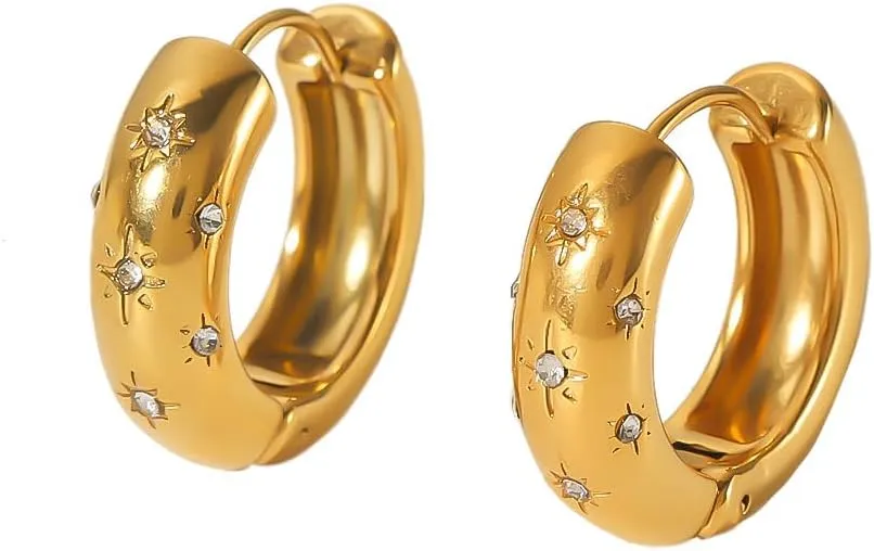 Chunky CZ Hoop Earrings for Women 18K Gold Plated Stainless Steel 20mm Cubic Zirconia Huggie Hoops Earrings Fashion Ear Jewelry