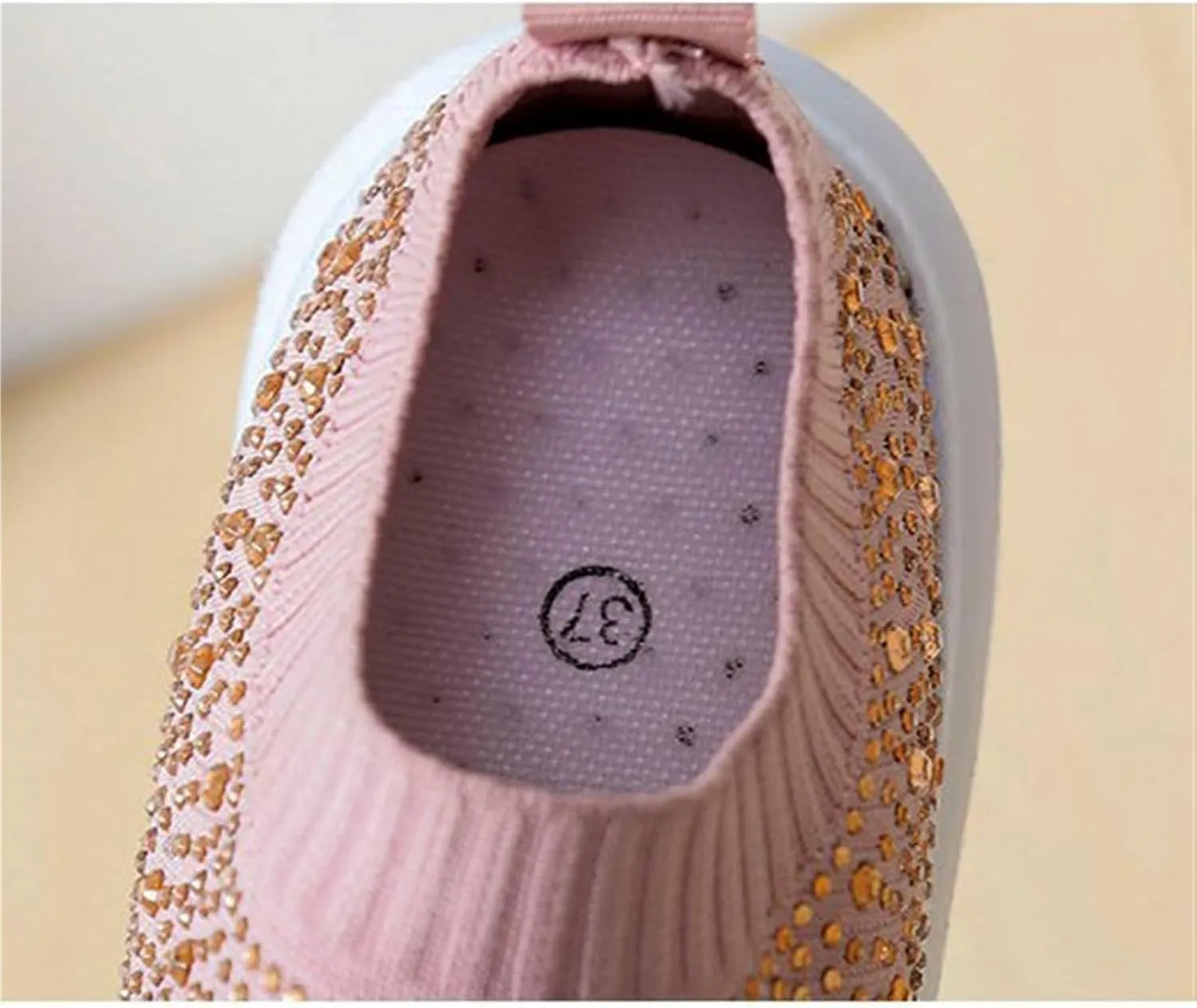 Classic Sneaker for Women's Round Toe Fashion Bling Comfortable Knitted Stretch Slip On Rubber Flat Shoes Casual Lightweight Anti Slip Running Dress