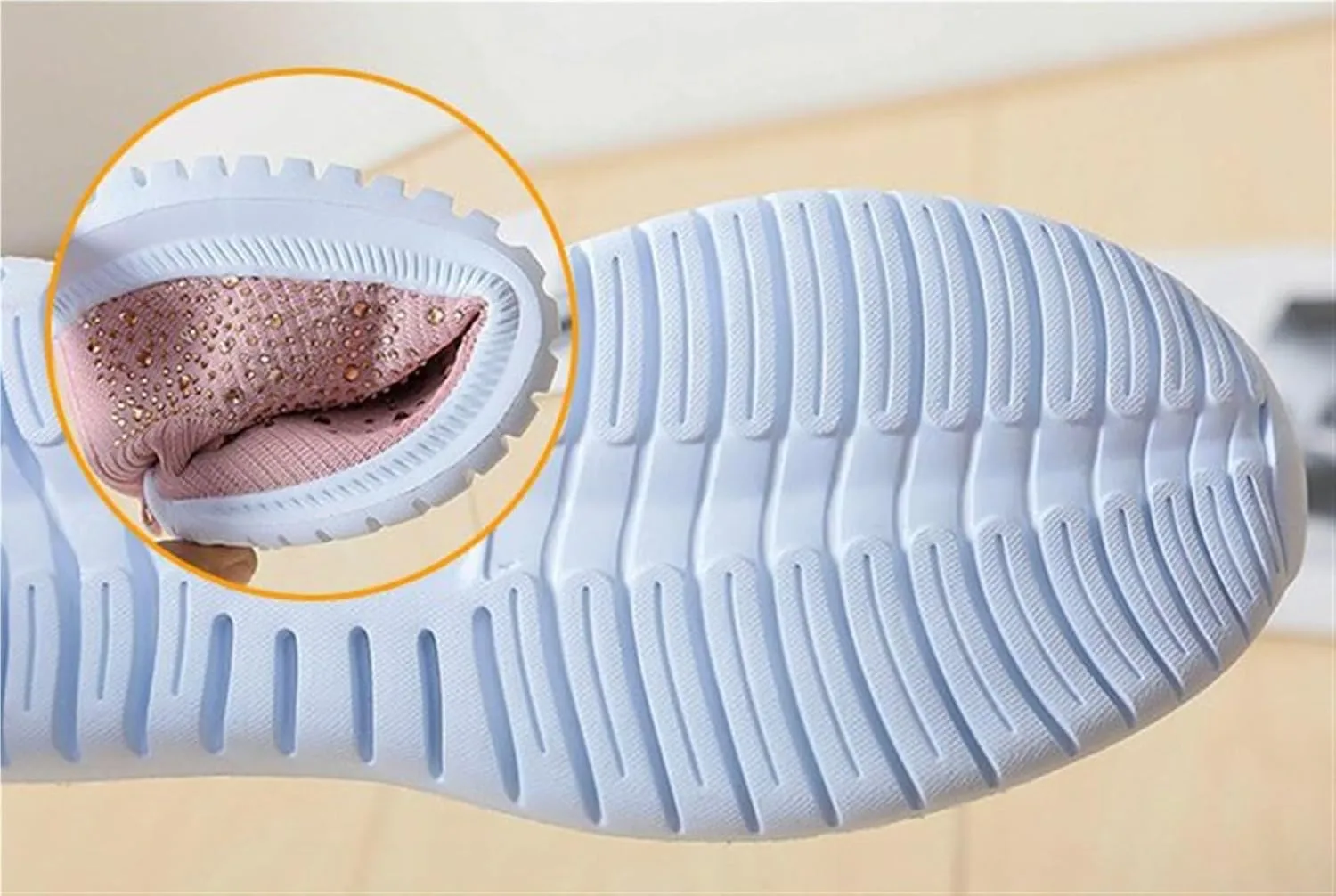 Classic Sneaker for Women's Round Toe Fashion Bling Comfortable Knitted Stretch Slip On Rubber Flat Shoes Casual Lightweight Anti Slip Running Dress