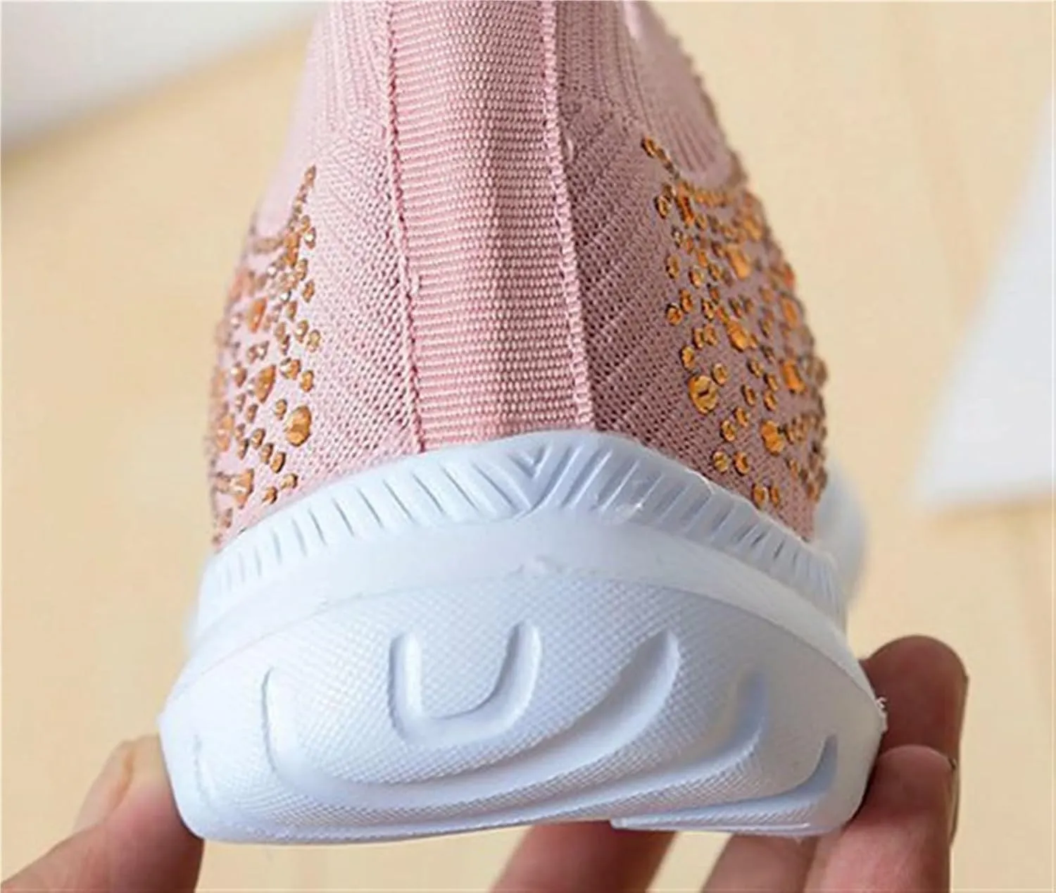 Classic Sneaker for Women's Round Toe Fashion Bling Comfortable Knitted Stretch Slip On Rubber Flat Shoes Casual Lightweight Anti Slip Running Dress
