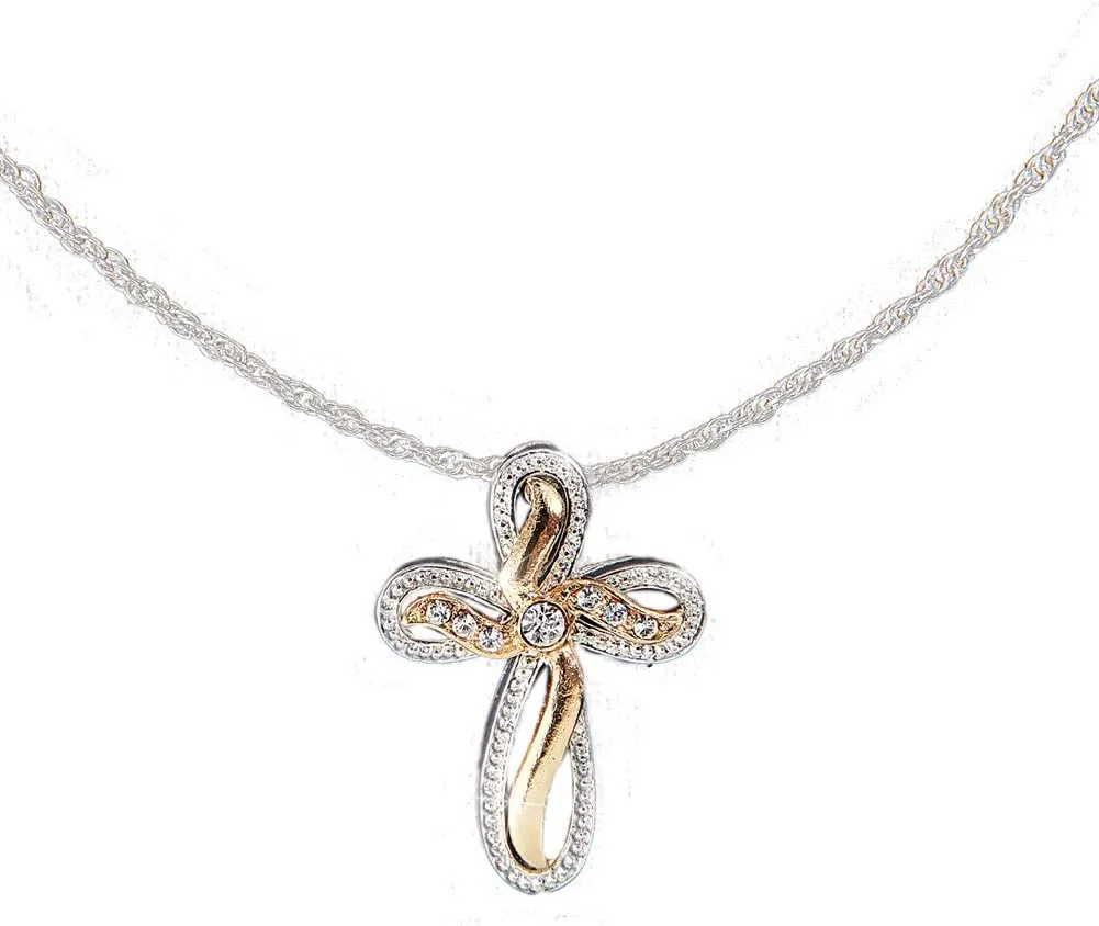 Collections Etc Women's Two Tone Cross Jewelry Necklace Pendant, Grey