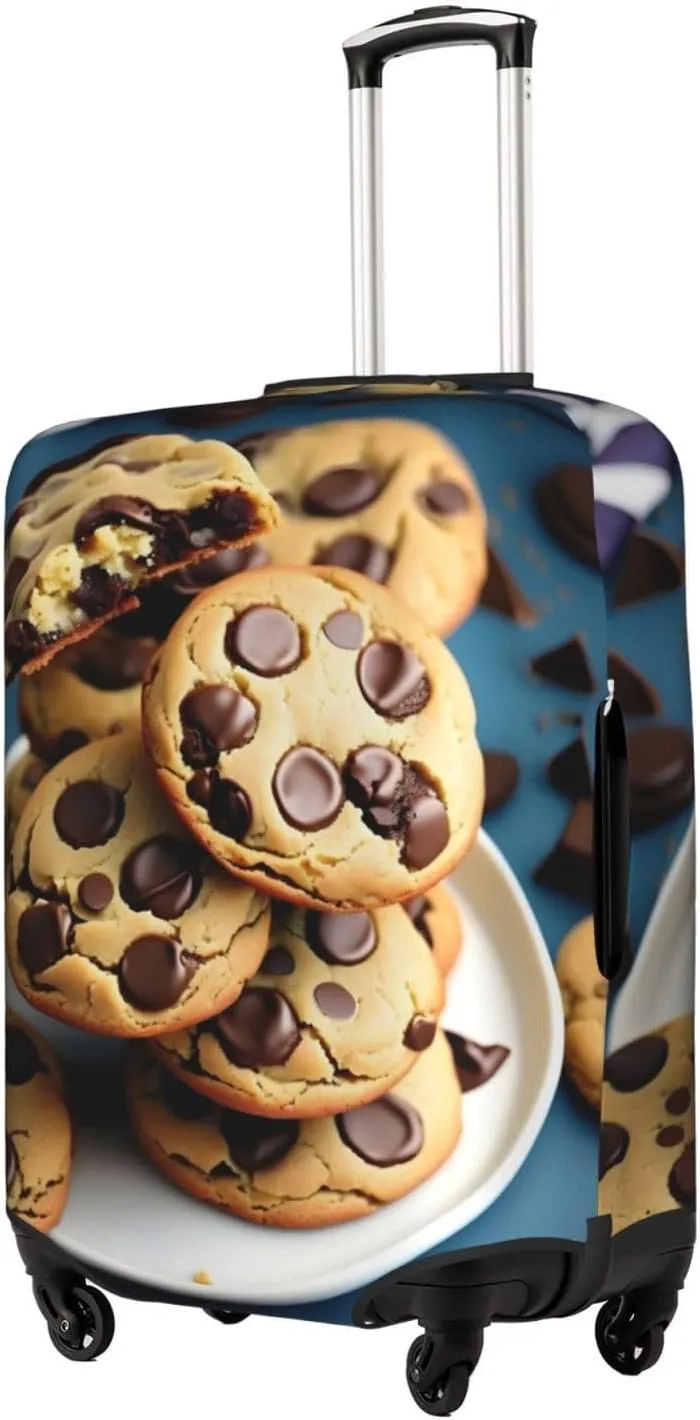 Cookies Food Chocolate Chips Biscuits Print Practical Elastic Washable Travel Luggage Cover with Concealed Zipper for Suitcases