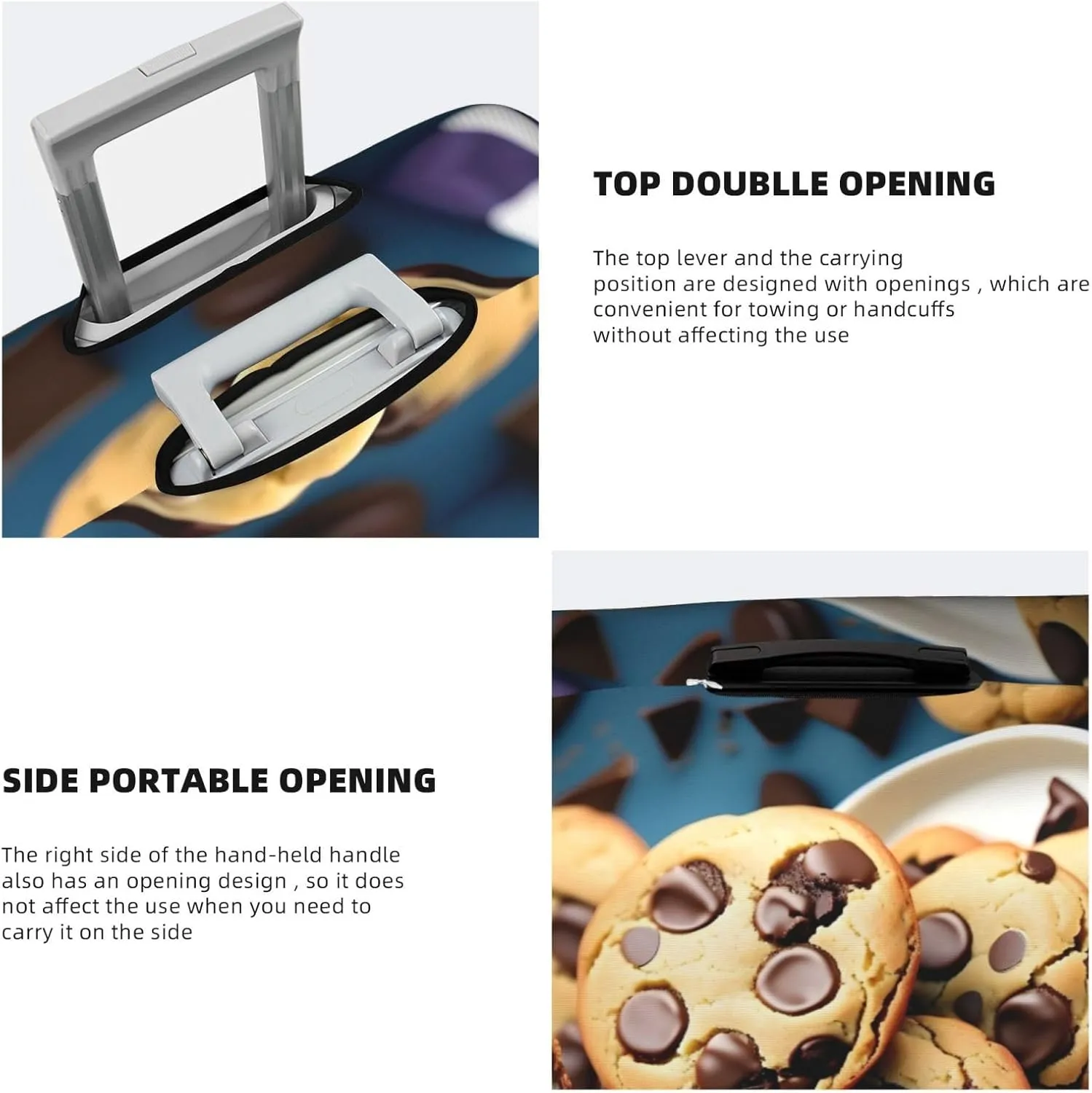 Cookies Food Chocolate Chips Biscuits Print Practical Elastic Washable Travel Luggage Cover with Concealed Zipper for Suitcases
