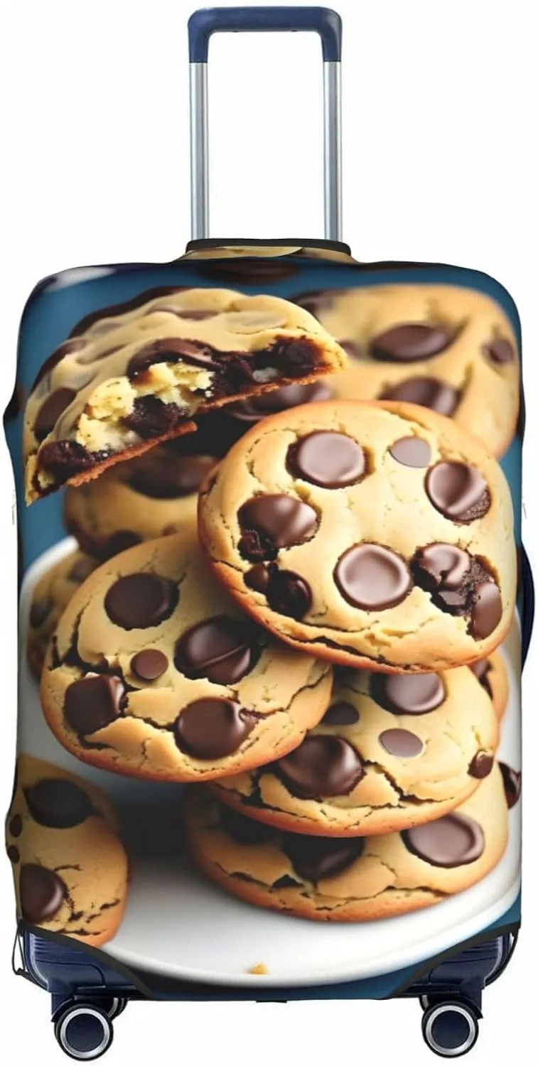 Cookies Food Chocolate Chips Biscuits Print Practical Elastic Washable Travel Luggage Cover with Concealed Zipper for Suitcases