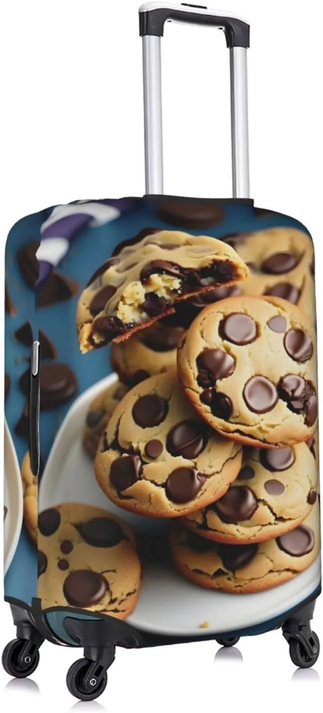 Cookies Food Chocolate Chips Biscuits Print Practical Elastic Washable Travel Luggage Cover with Concealed Zipper for Suitcases