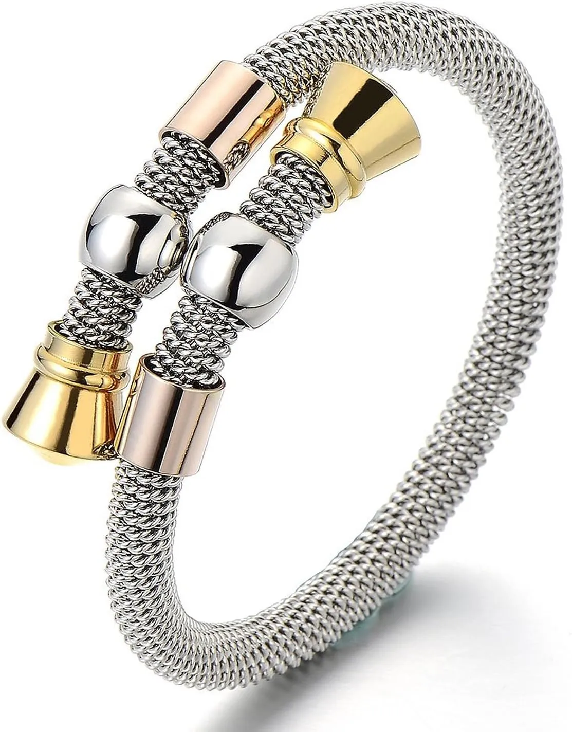 COOLSTEELANDBEYOND Ladies Stainless Steel Cuff Bangle Bracelet Silver Gold Two-Tone Polished