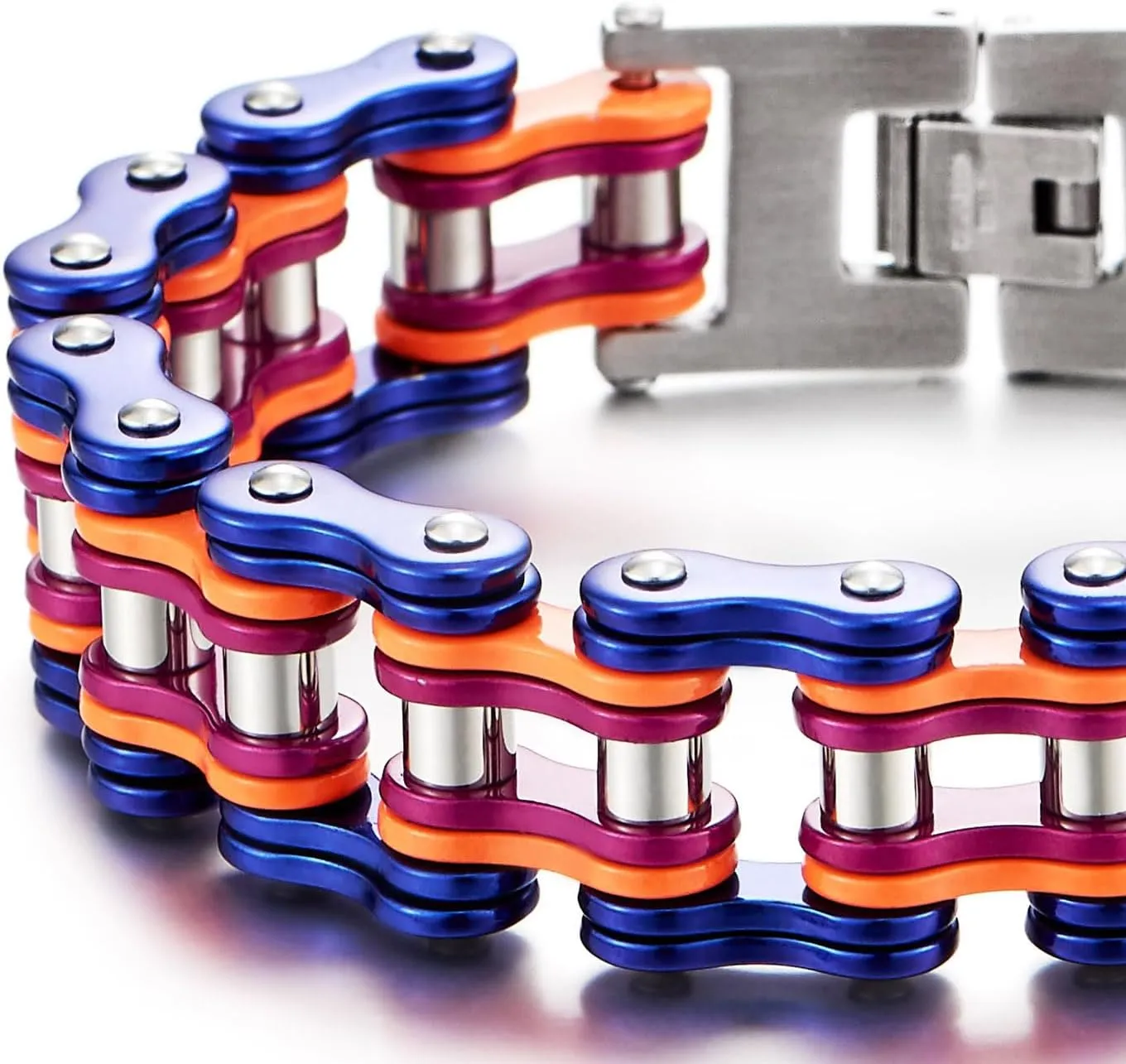 COOLSTEELANDBEYOND Masculine Mens Bike Chain Bracelet of Stainless Steel Two-Tone Polished