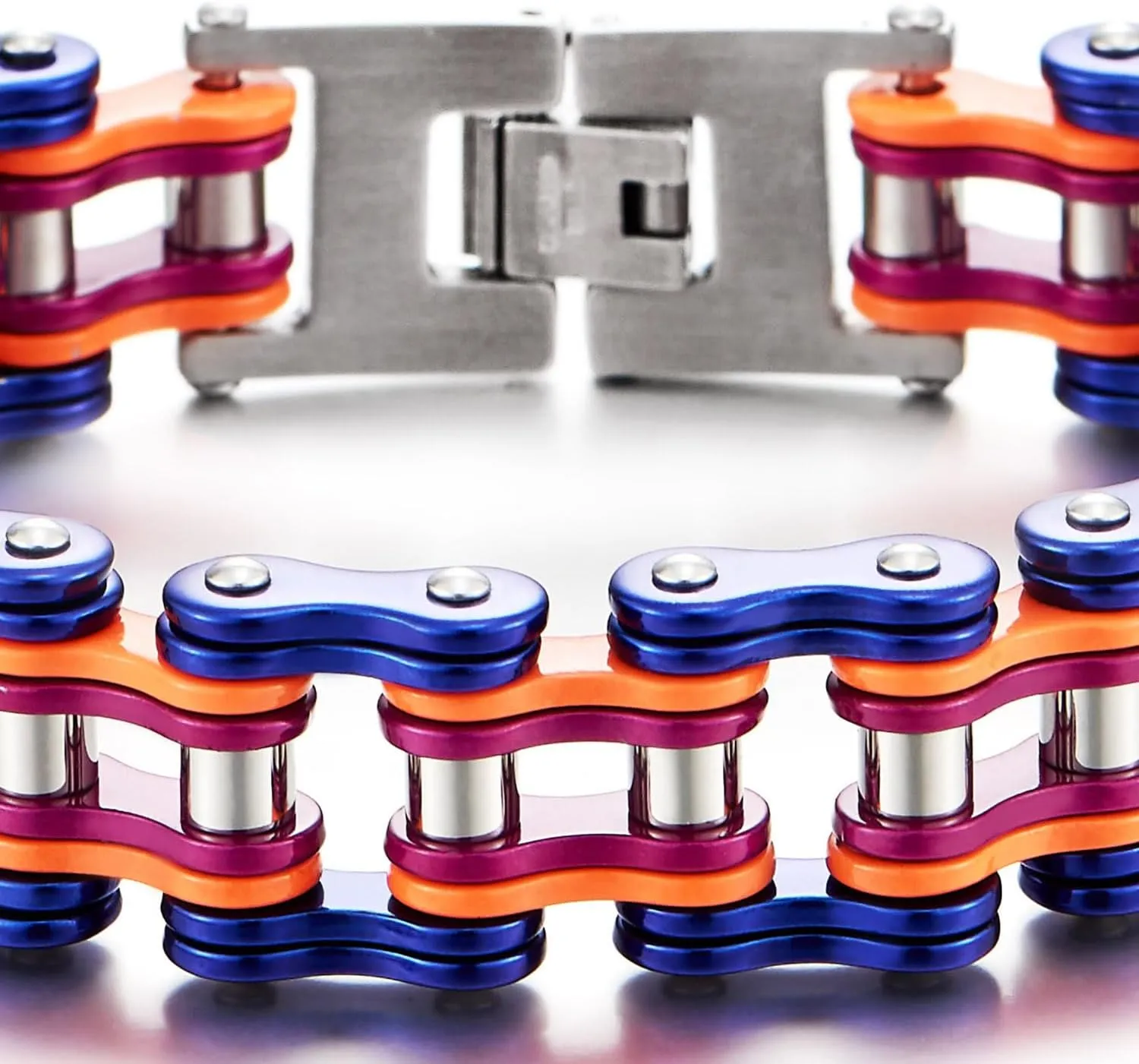COOLSTEELANDBEYOND Masculine Mens Bike Chain Bracelet of Stainless Steel Two-Tone Polished