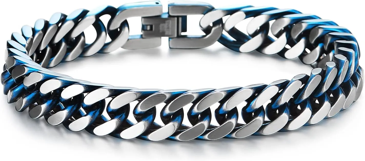 COOLSTEELANDBEYOND Mens Stainless Steel Two-tone Curb Chain Bangle Bracelet, Satin Finish