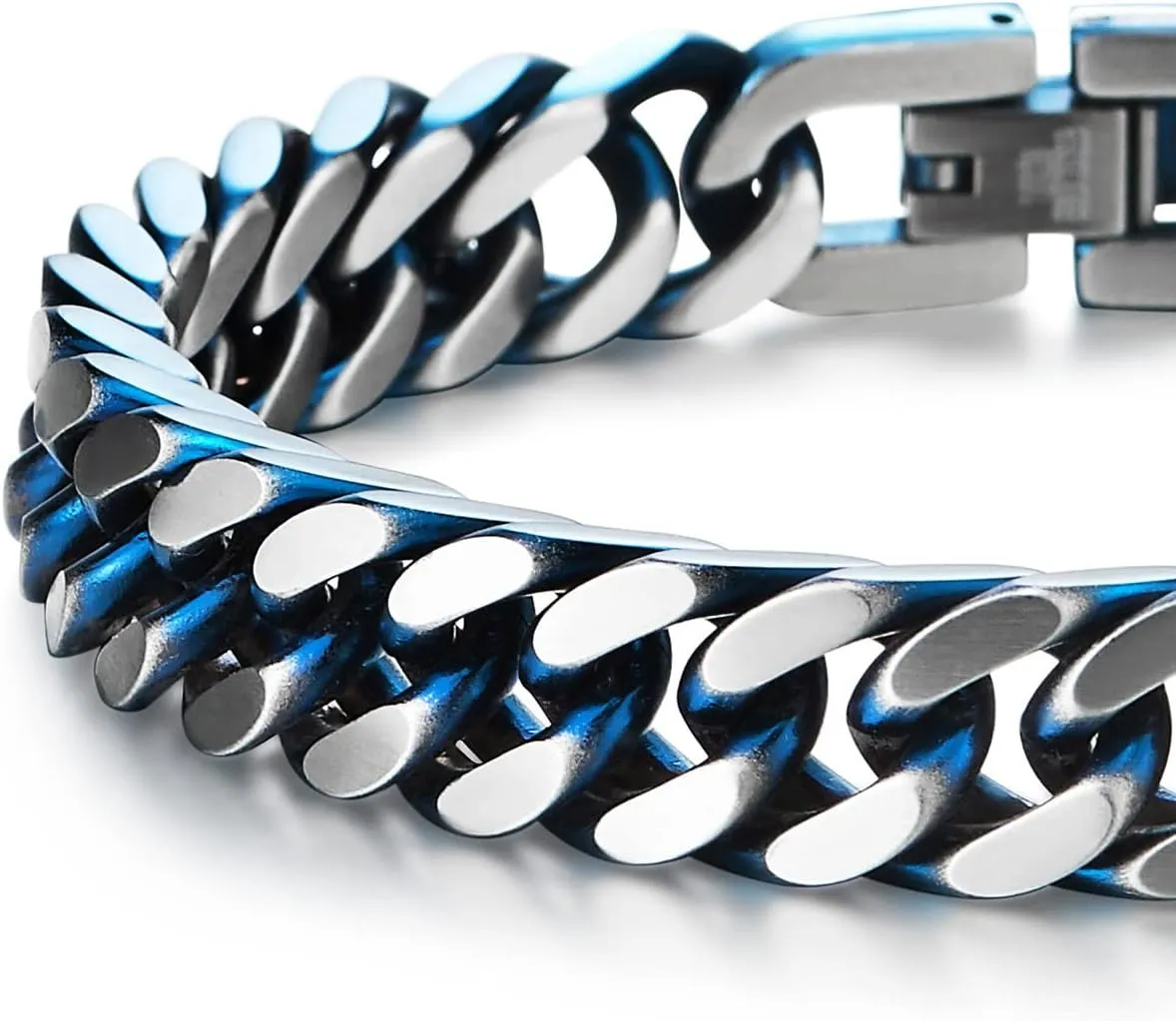 COOLSTEELANDBEYOND Mens Stainless Steel Two-tone Curb Chain Bangle Bracelet, Satin Finish