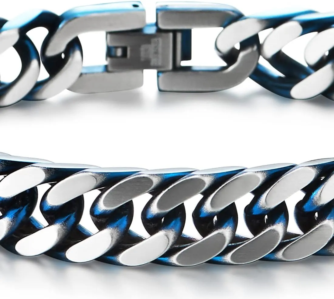 COOLSTEELANDBEYOND Mens Stainless Steel Two-tone Curb Chain Bangle Bracelet, Satin Finish