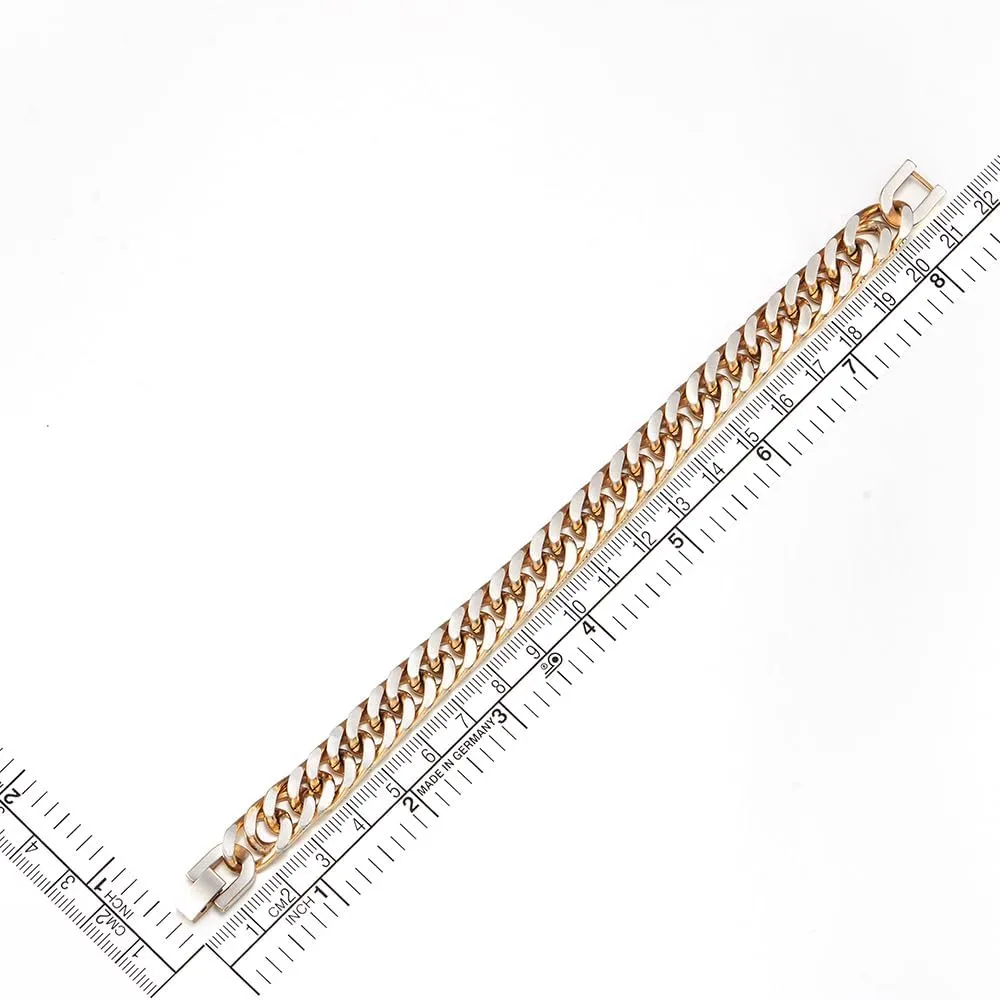 COOLSTEELANDBEYOND Mens Stainless Steel Two-tone Curb Chain Bangle Bracelet, Satin Finish