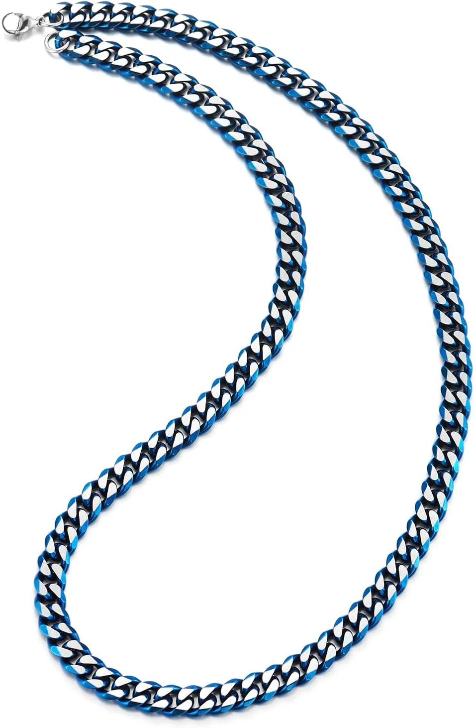 COOLSTEELANDBEYOND Steel Curb Chain Miami Cuban Chain Necklace, Two-tone, Satin Polished, for Man, 8mm Wide
