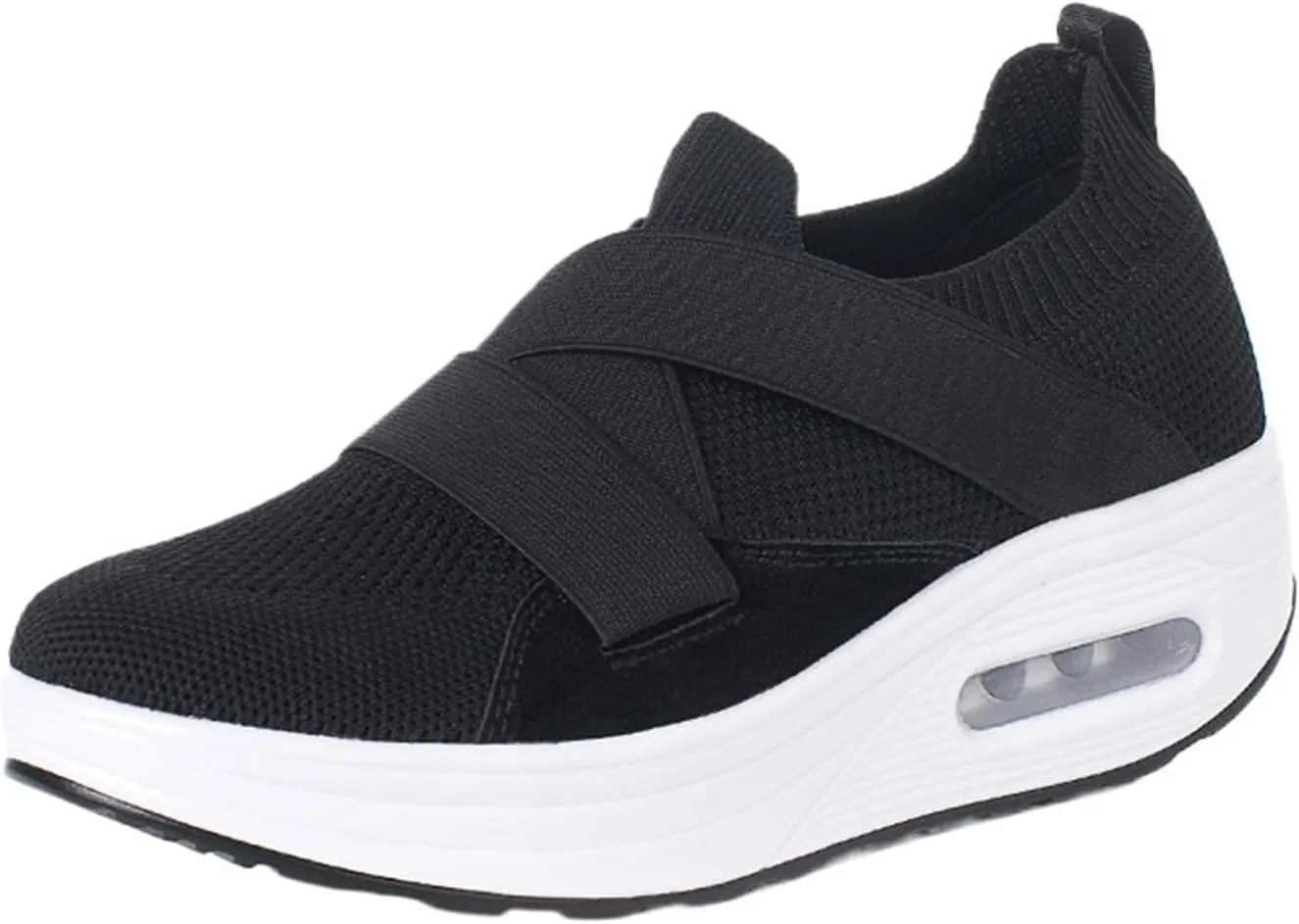 CROSSBABY Women Mesh Air Cushion Orthopedic Diabetic Walking Shoes Slip-on Platform Sneakers Breathable Lightweight with Arch Support Wedge Rocker Shoes